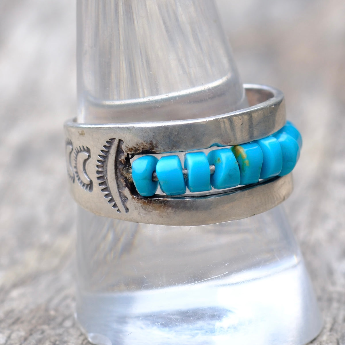 Vintage Sterling Turquoise Bead Ring 9.25