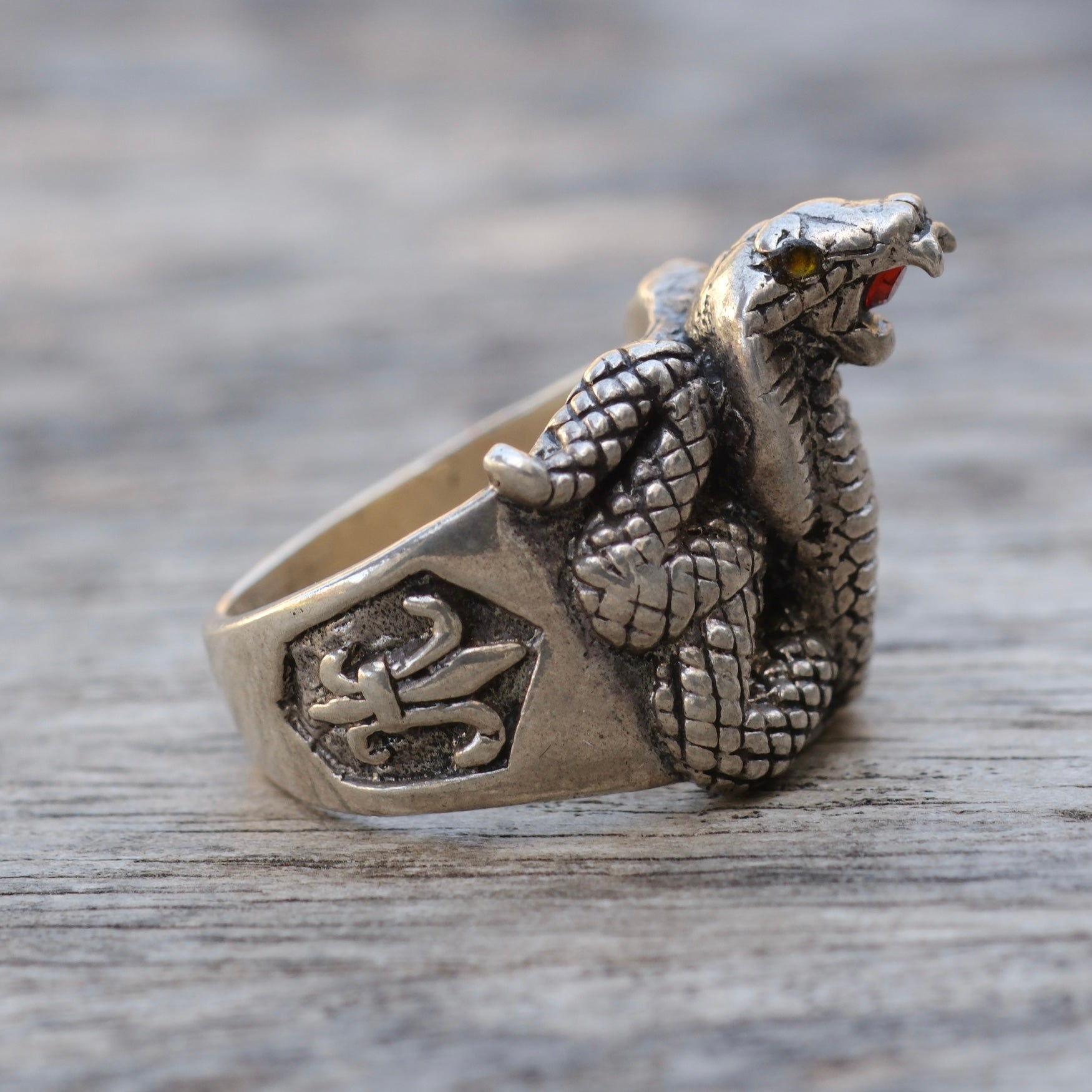 Vintage Sterling Snake Gem Ring 6.75
