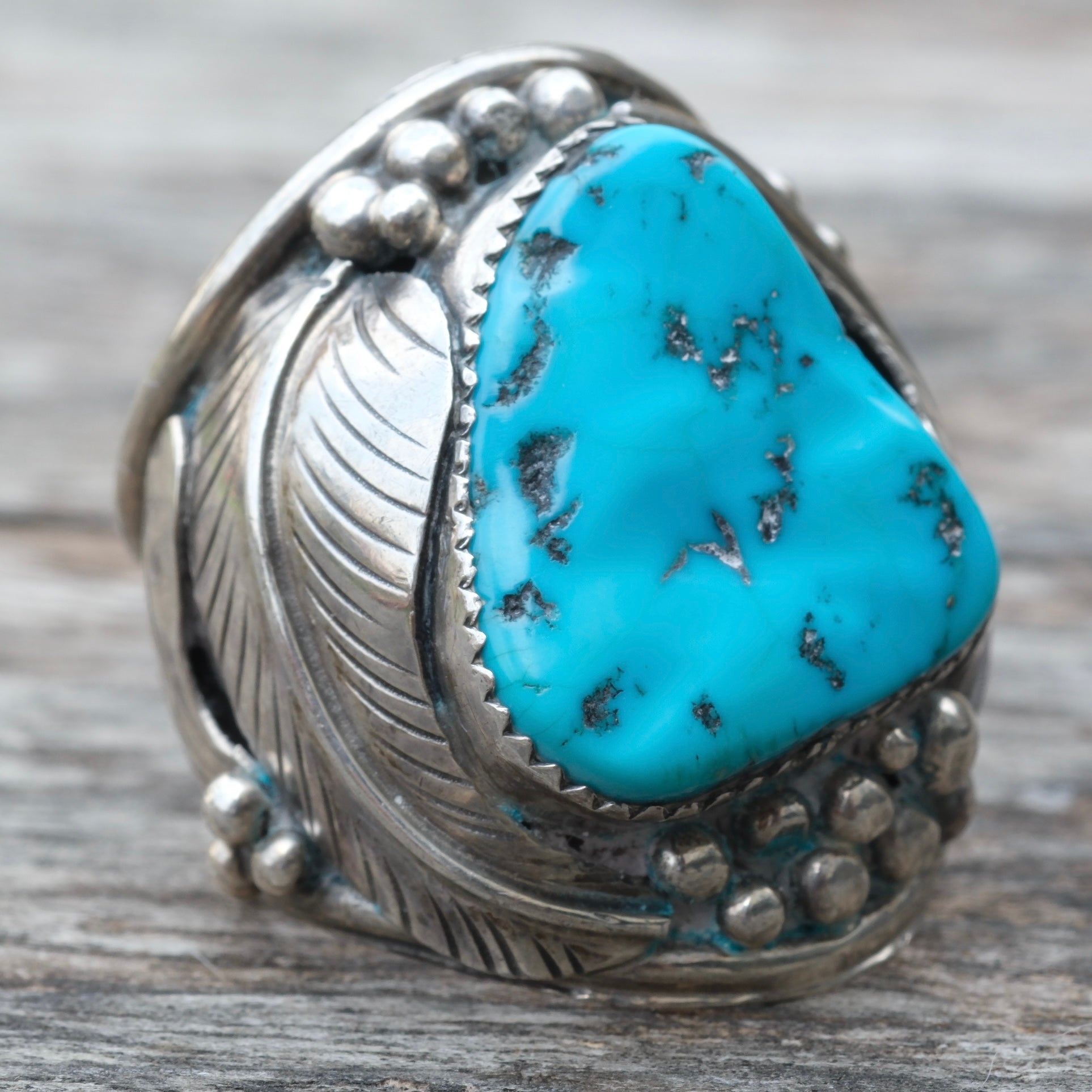 Vintage Sterling Chunky Turquoise Ring 11