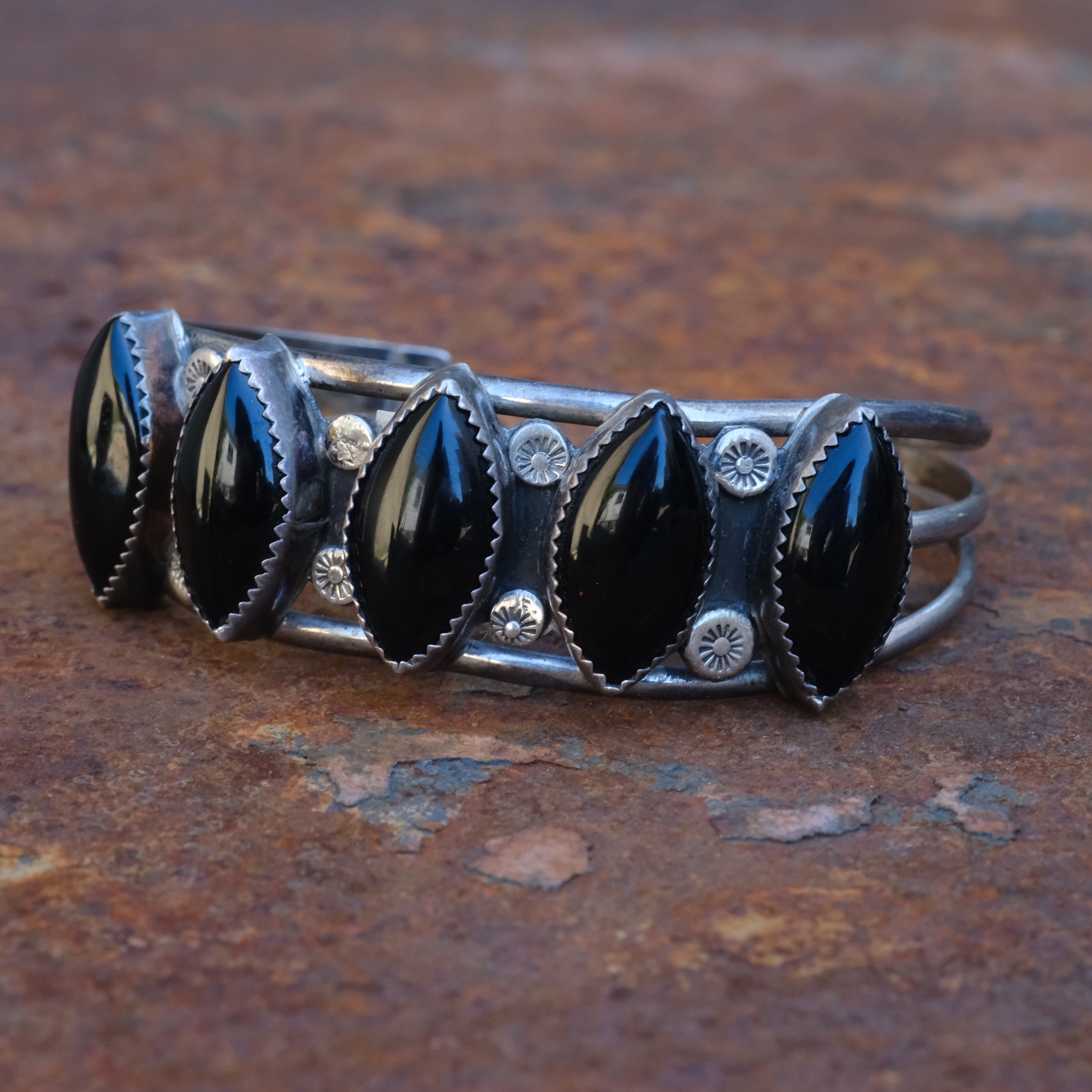 Vintage Sterling 5-Stone Onyx Cuff