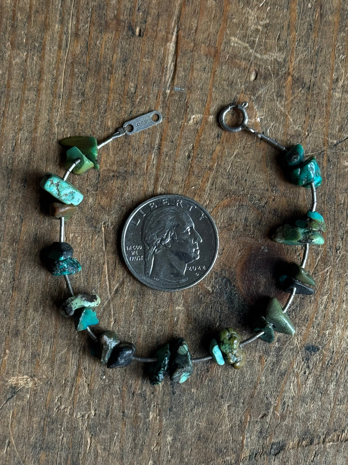 Vintage Sterling Silver Raw Turquoise Beaded Bracelet