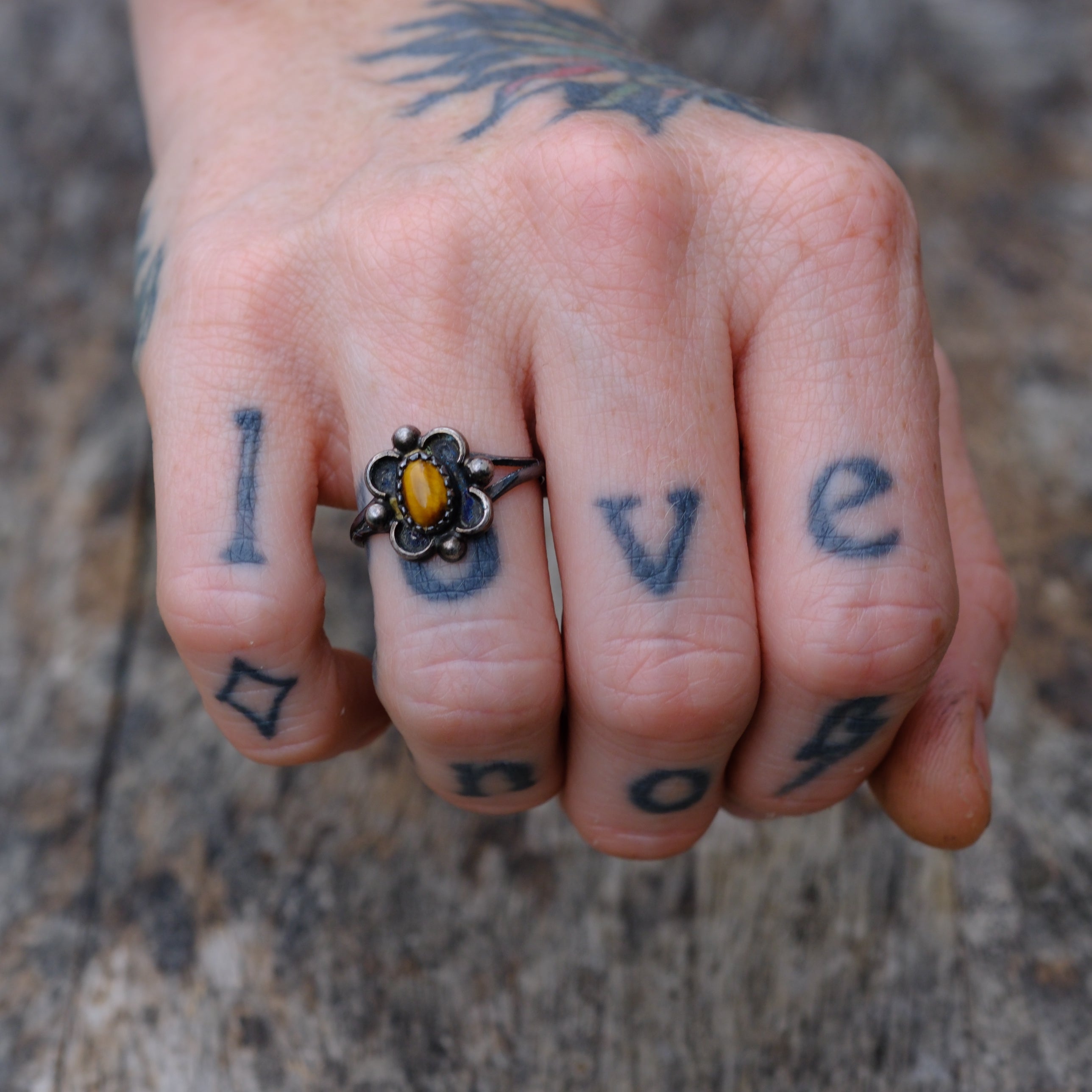 Vintage Sterling Tigers Eye Florette Ring 6.5