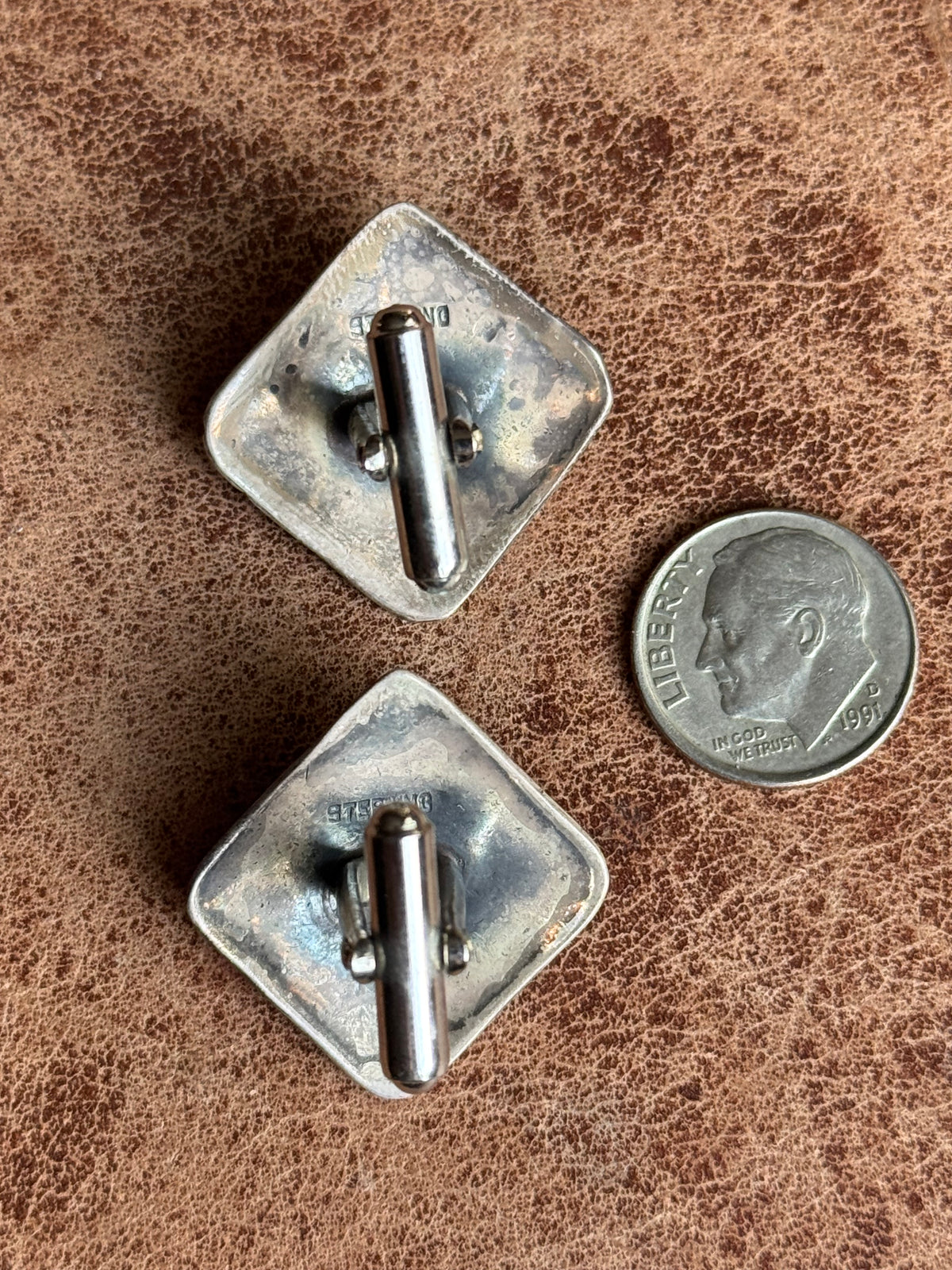 Vintage Sterling Silver Stamped Onyx Square Cufflinks