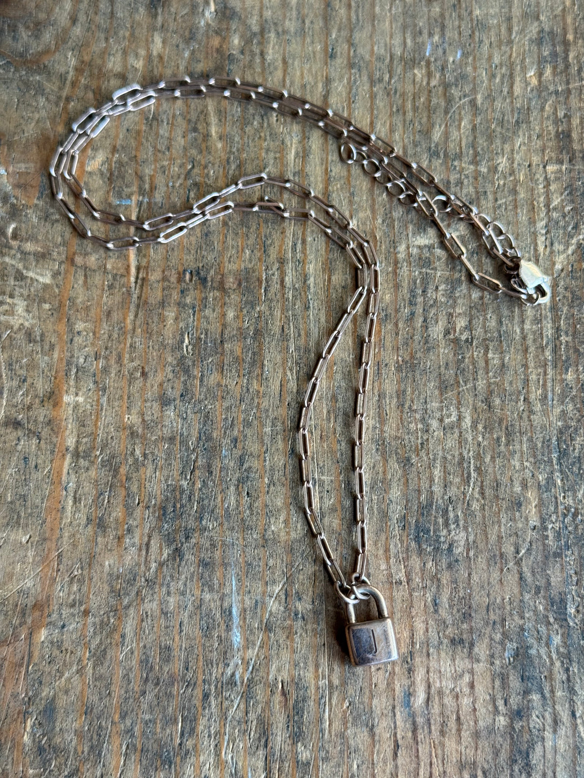 Vintage Sterling Silver 18” Rose Gold Tone ‘J' Padlock Chain