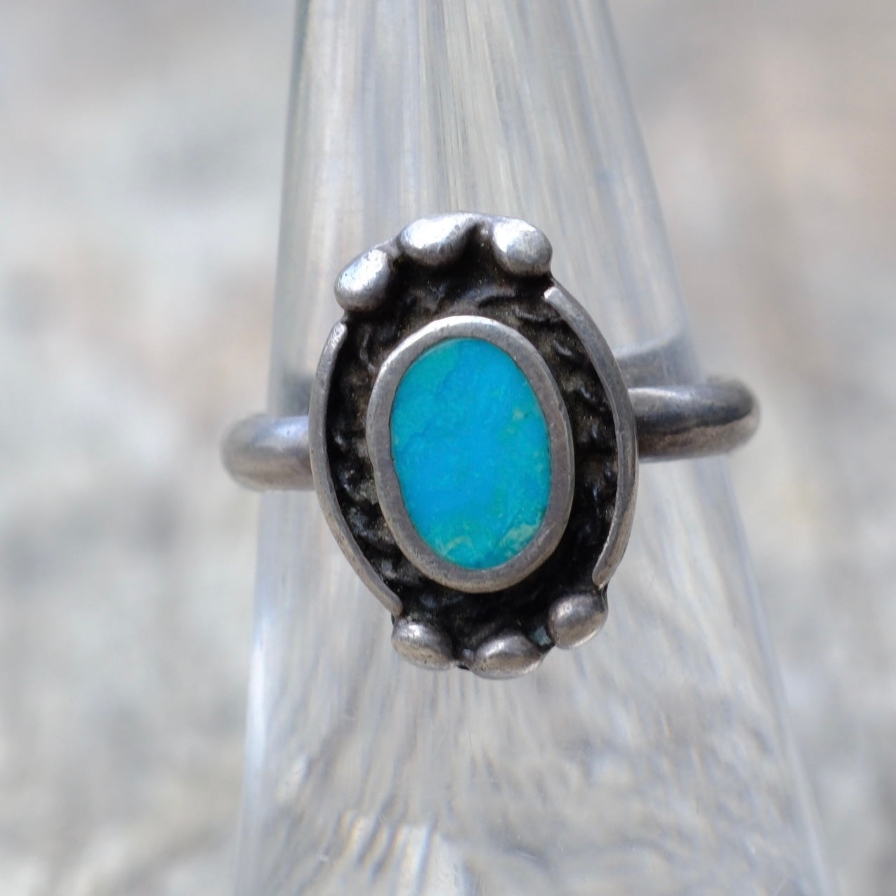 Vintage Sterling Silver Turquoise Inlay Frame Ring 5