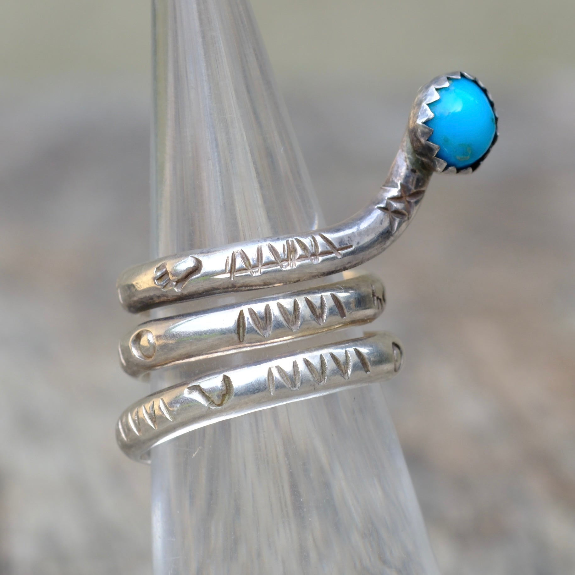 Vintage Sterling Stamped Turquoise Snake Ring 5