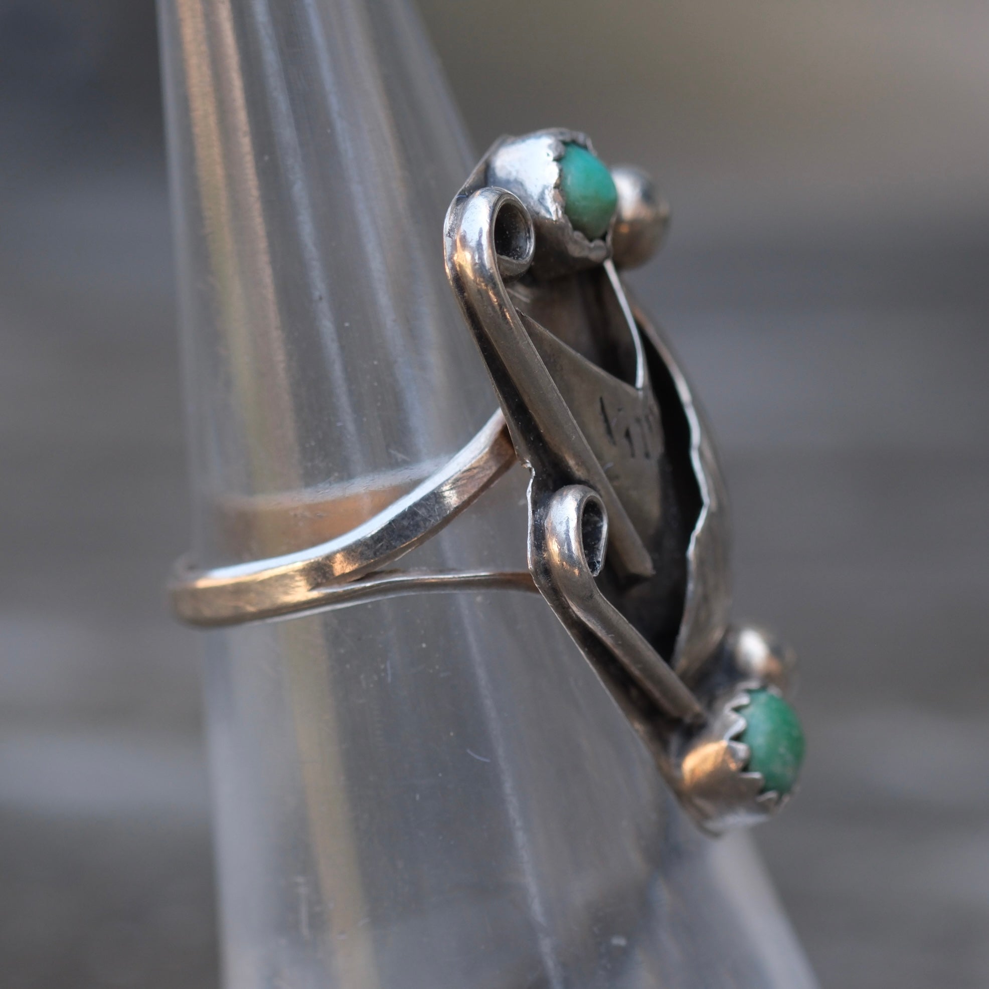 Vintage Sterling 2-Stone Turquoise Feather Ring 5.5
