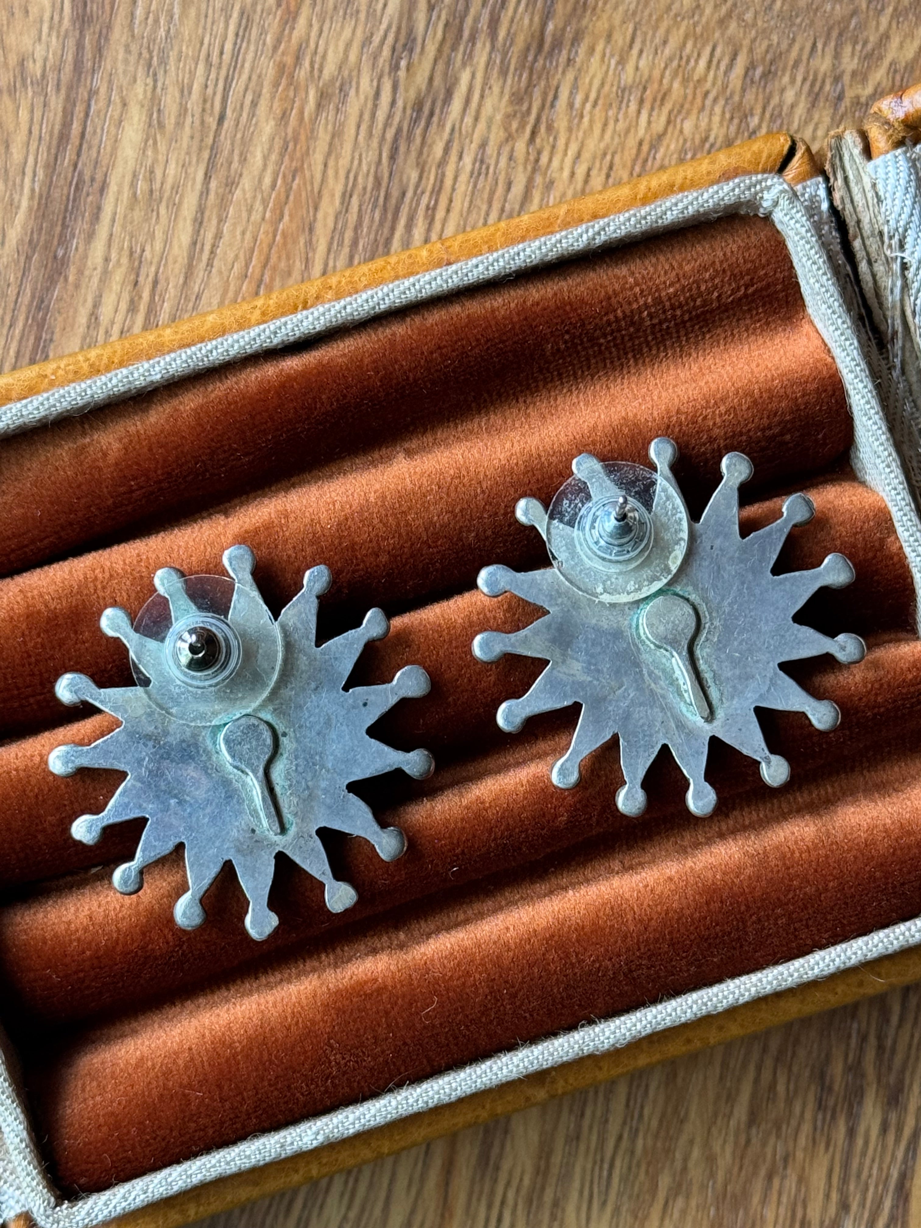 Vintage Sterling Silver Turquoise Cluster Earrings