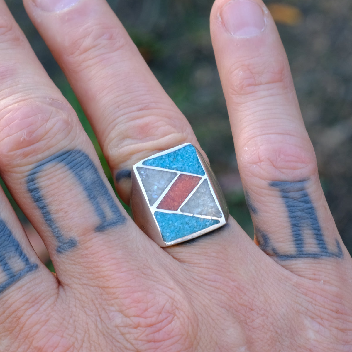 Vintage Sterling Multistone Inlay Ring 8