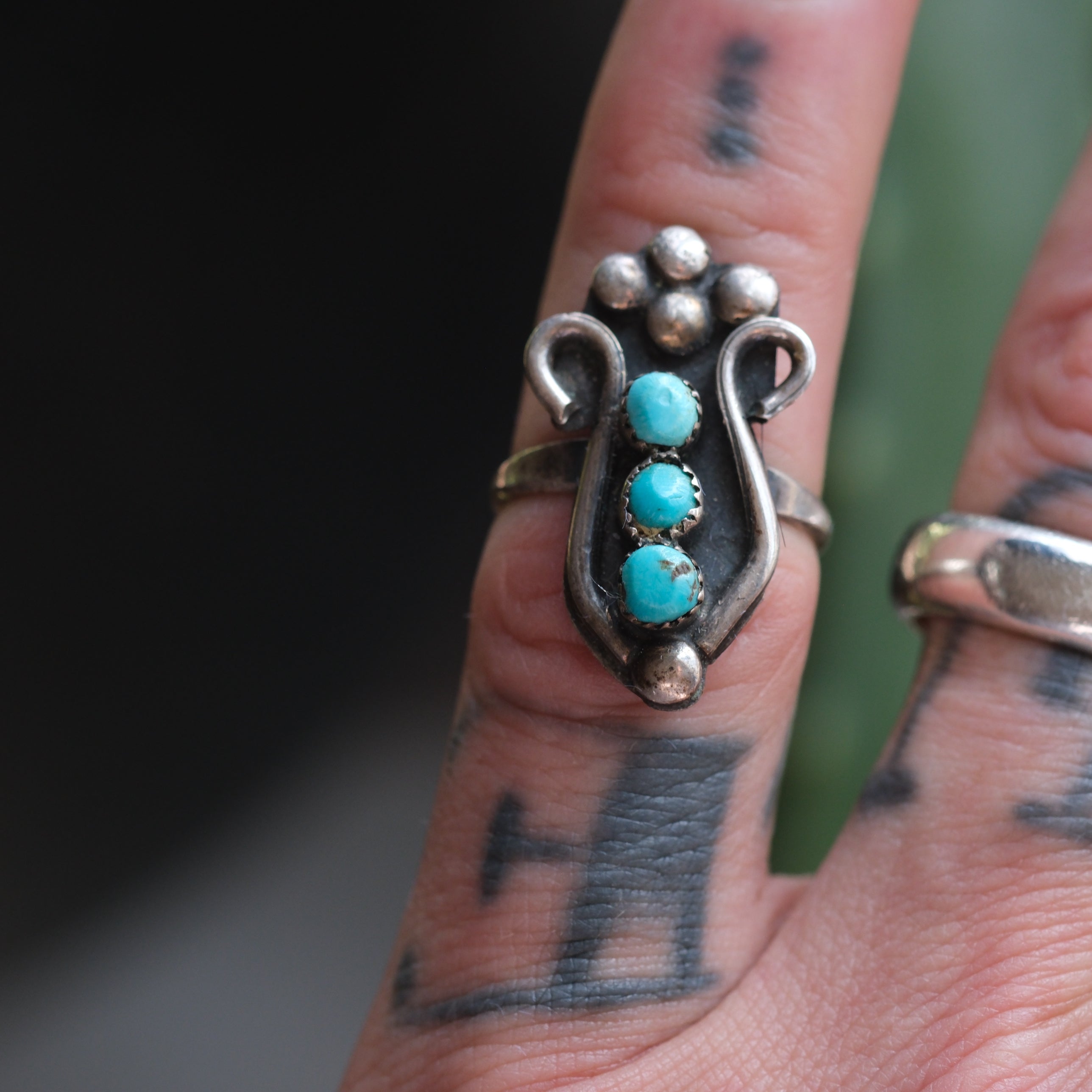 Vintage Sterling 3-Stone Turquoise Ring 4.5