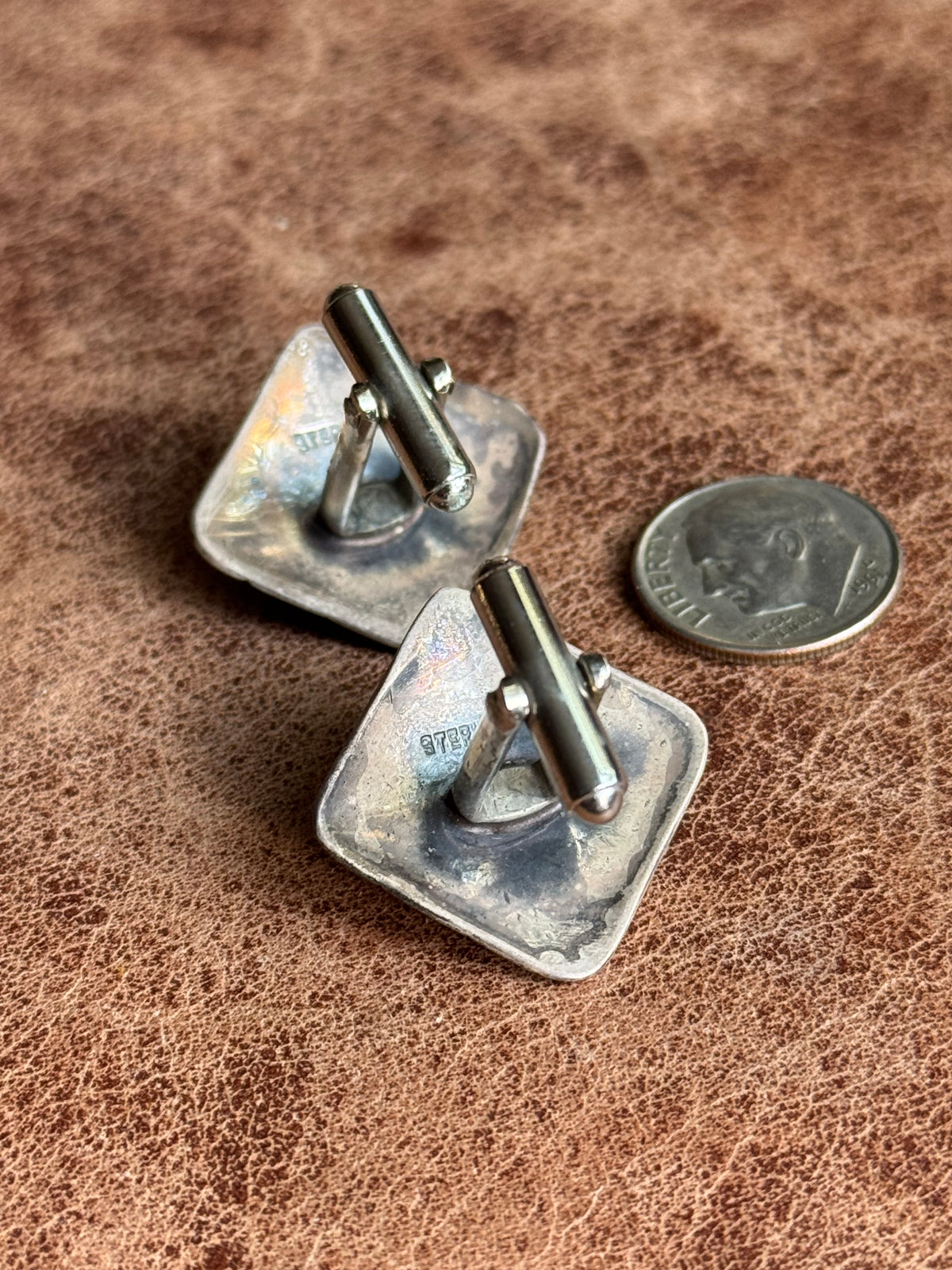 Vintage Sterling Silver Stamped Onyx Square Cufflinks