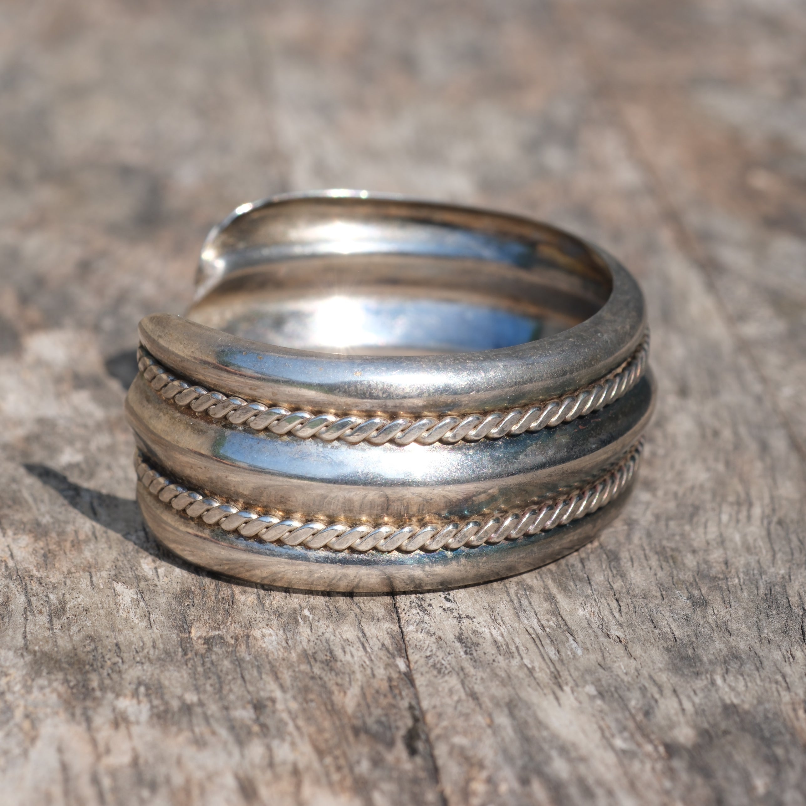 Vintage Sterling Silver Pressed Rope Cuff