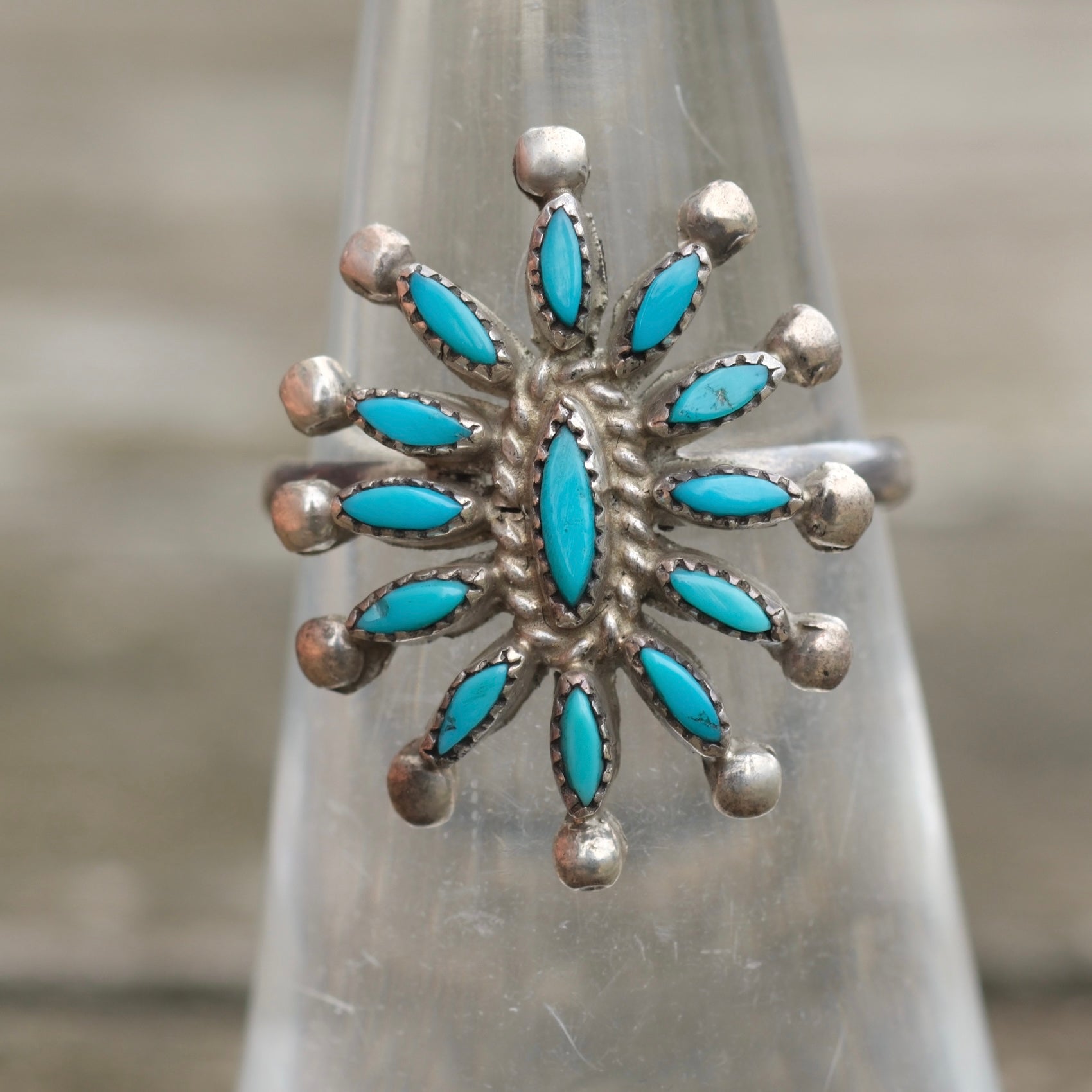 Vintage Sterling Turquoise Cluster Ring 5.5