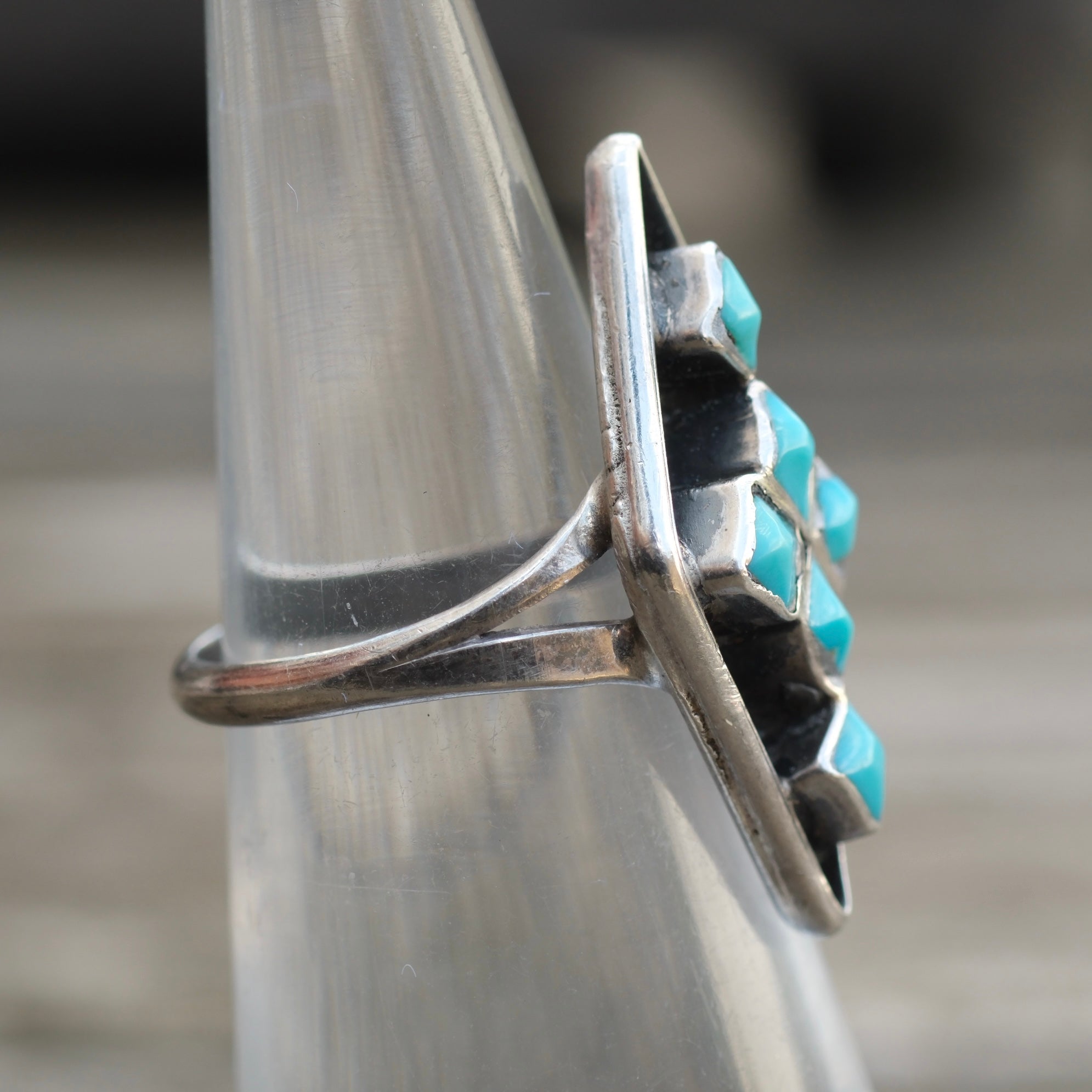 Vintage Sterling Turquoise Cluster Ring 4