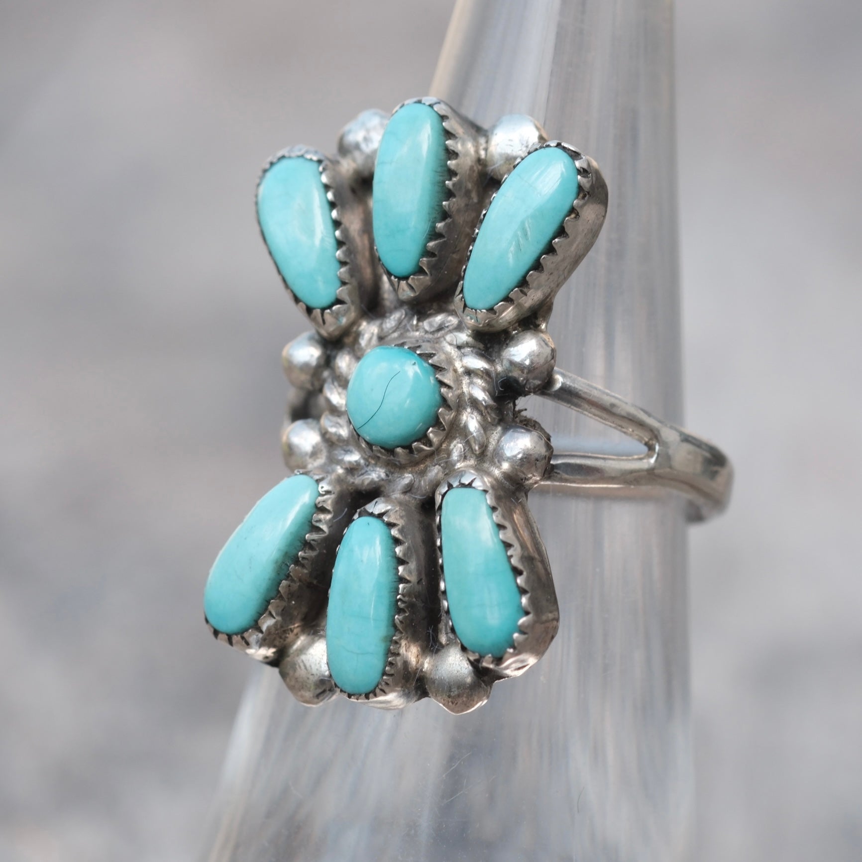 Vintage Sterling Turquoise Cluster Ring 4.75