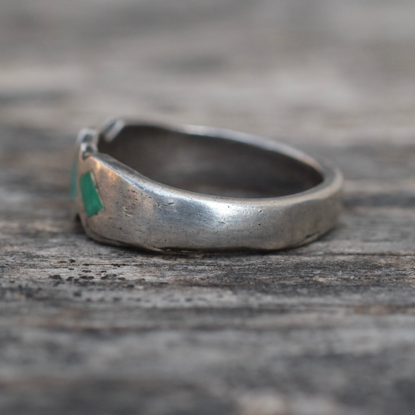 Vintage Sterling Turquoise Inlay Band Ring 5.25