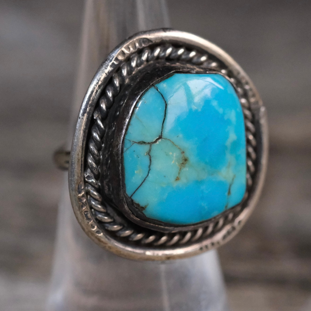 Vintage Sterling Turquoise Roper Ring 6