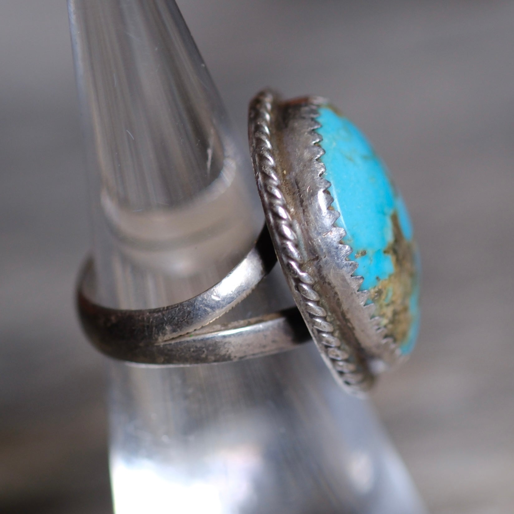 Vintage Sterling Turquoise Roper Ring 5