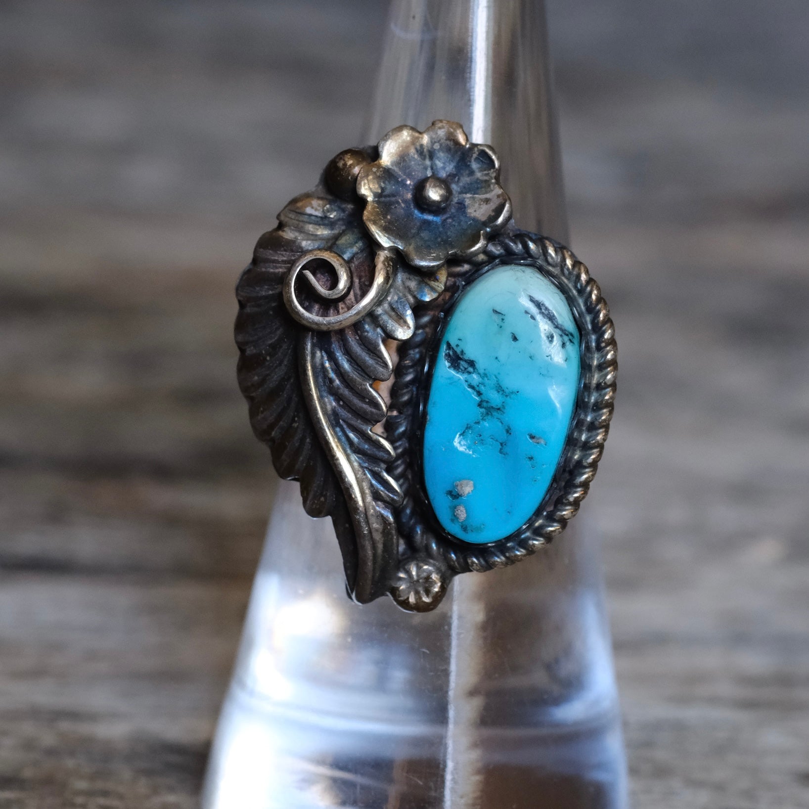 Vintage Sterling Turquoise Feather Ring 6