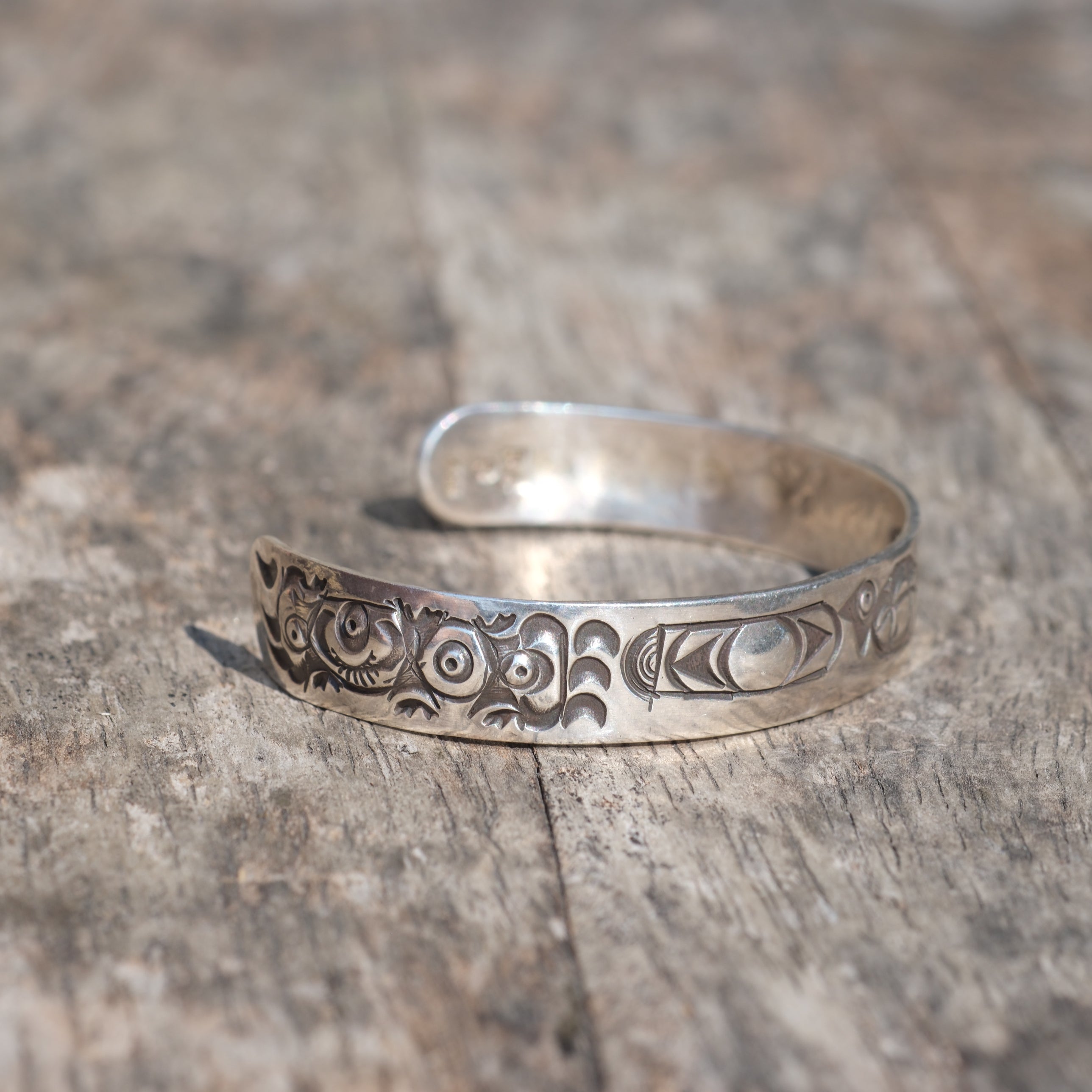 Vintage Sterling Silver Bird Stamped Cuff