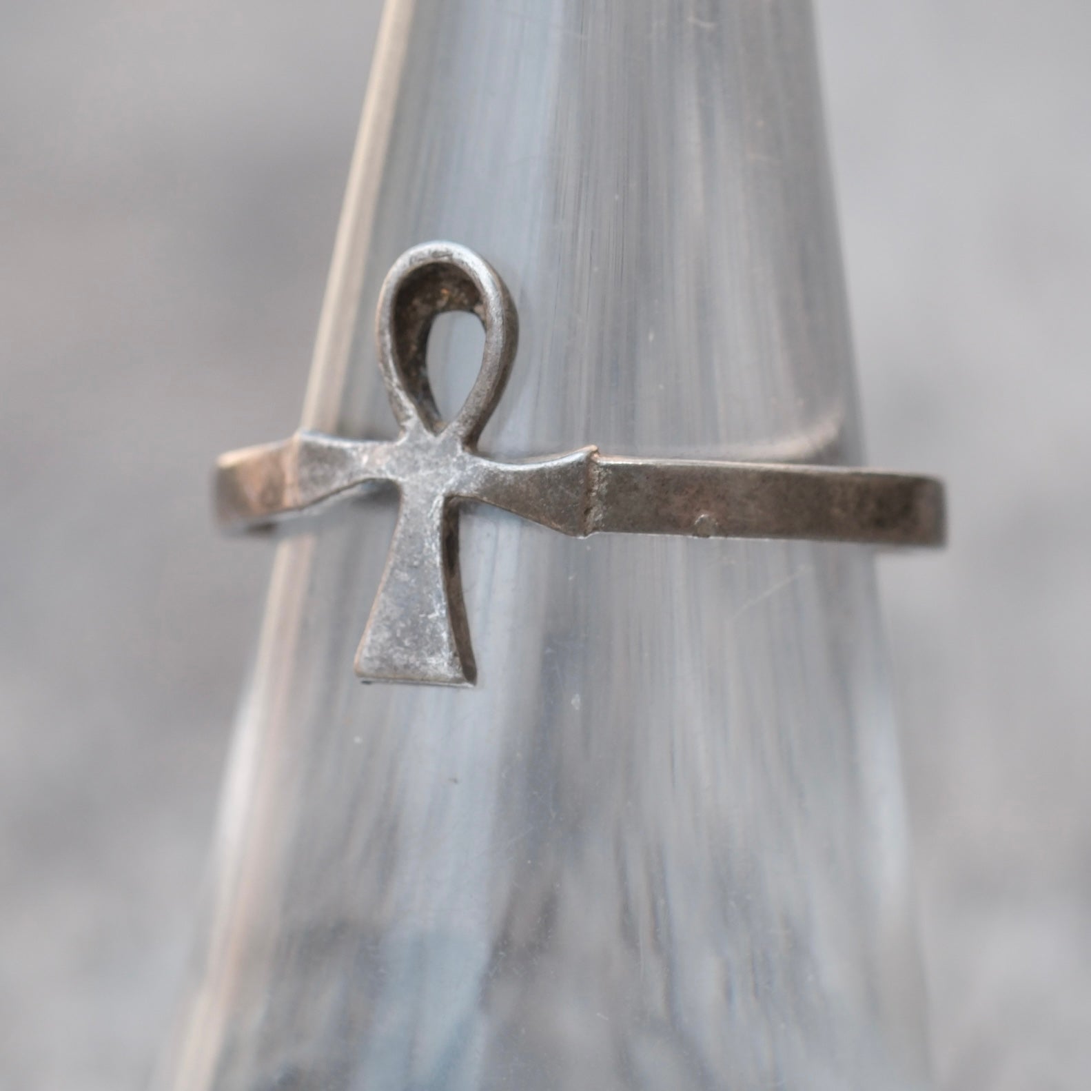 Vintage Sterling Silver Ankh Ring 7.5