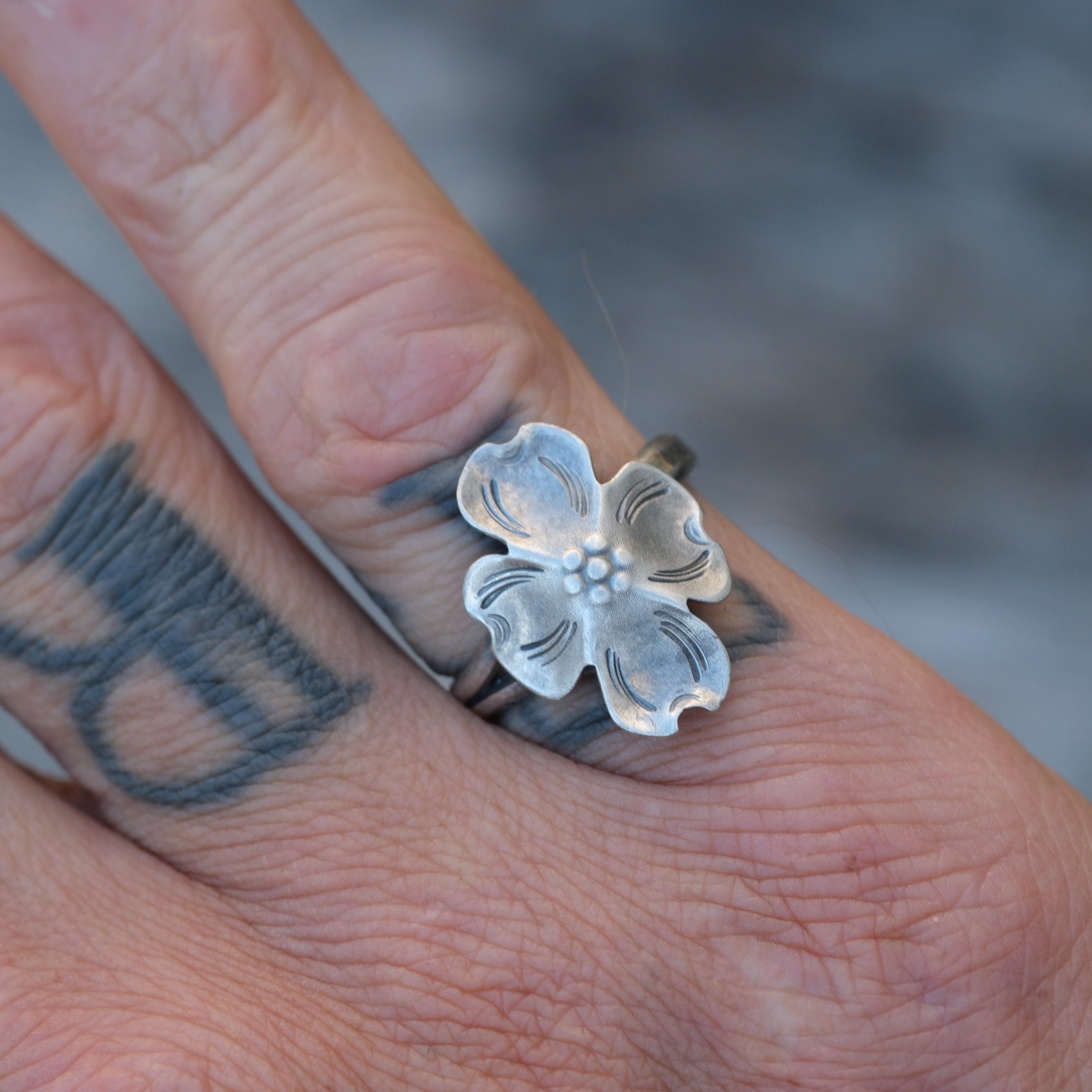 Vintage Sterling Silver Flower Ring 6