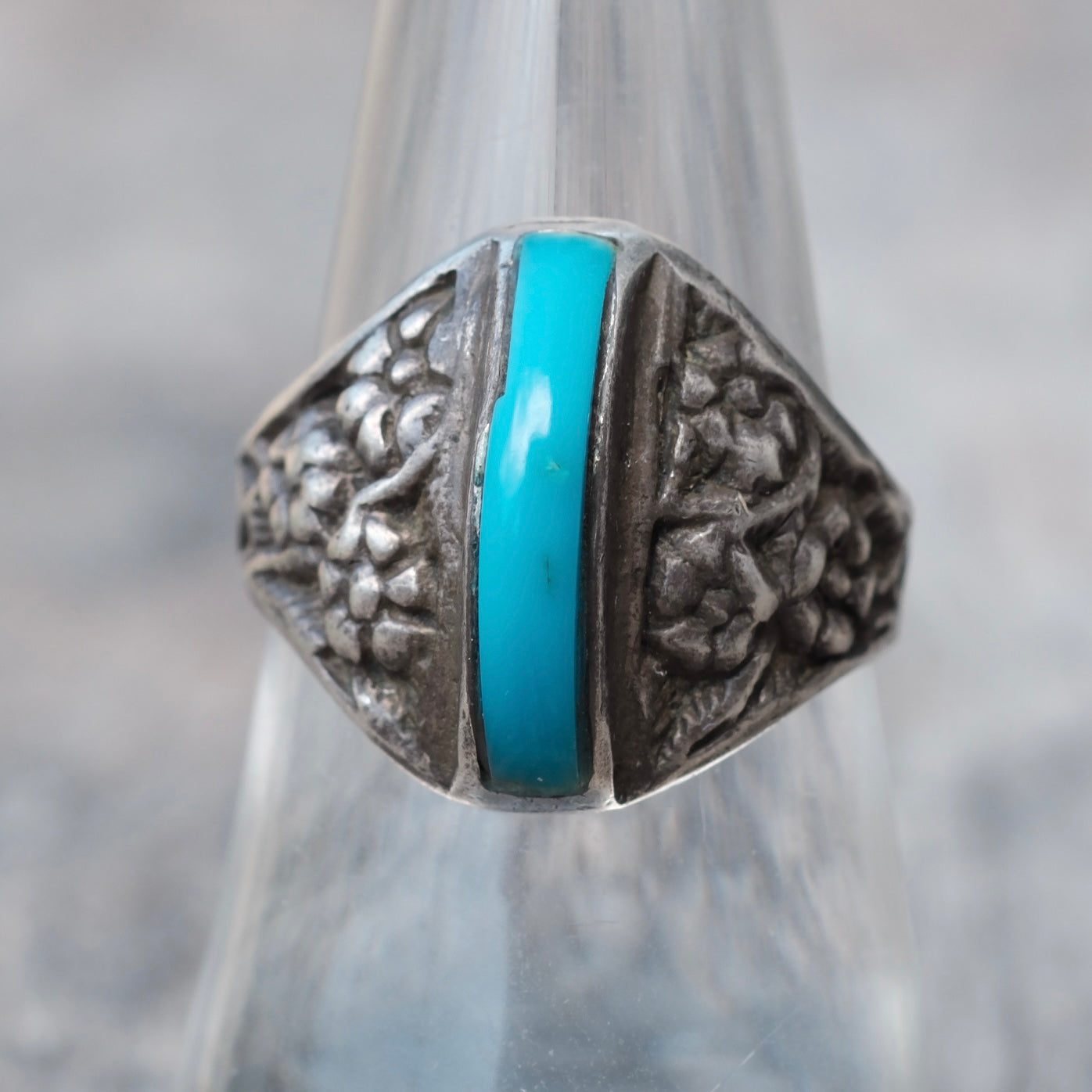 Vintage Sterling Turquoise Floral Ring 8