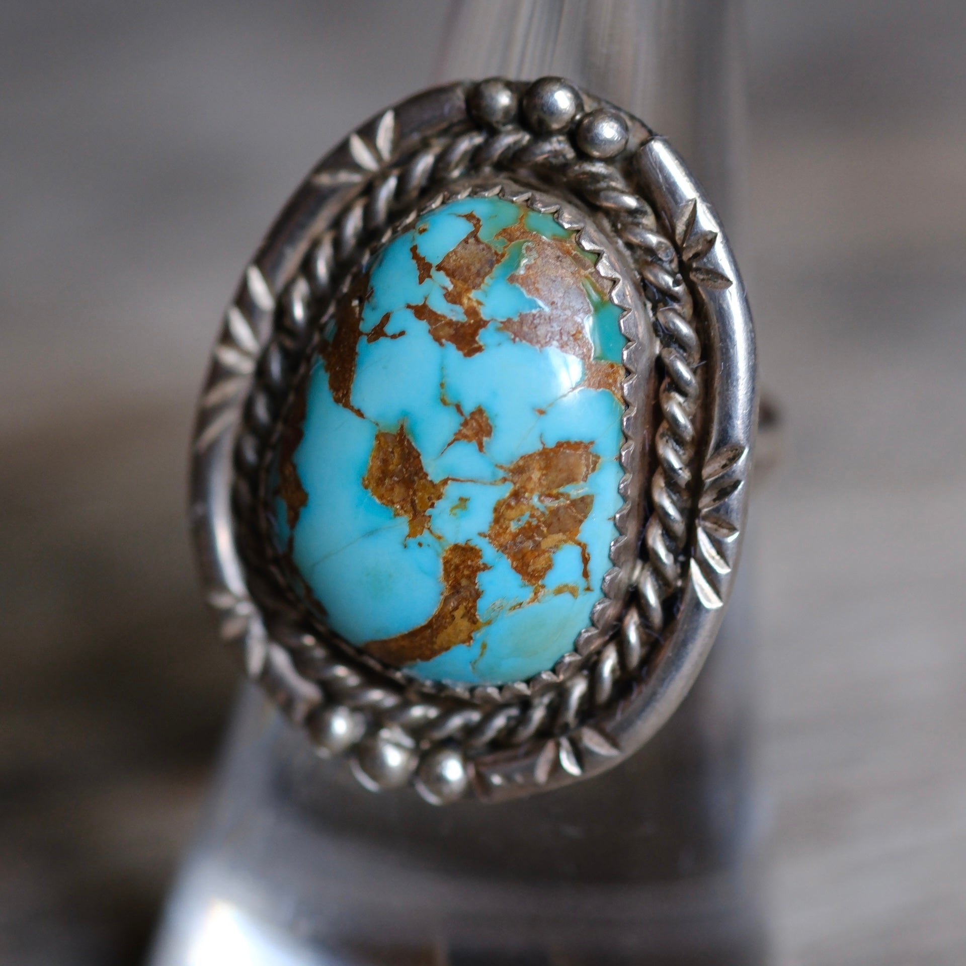 Vintage Sterling Turquoise Roper Ring 7