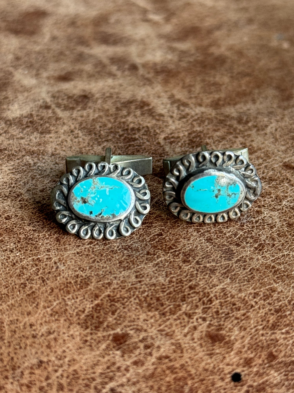 Vintage Sterling Silver Turquoise Twist Cufflinks