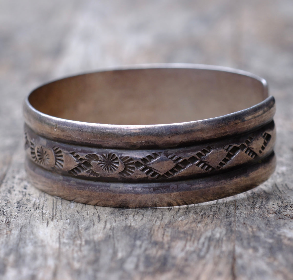 Vintage Sterling Silver Stamped Cuff Bracelet