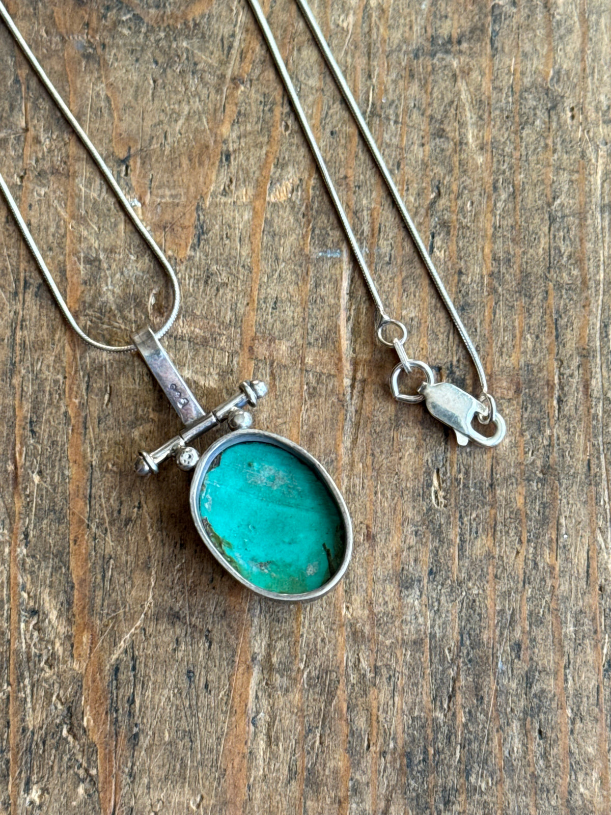 Vintage Sterling Silver Hinged Turquoise Necklace