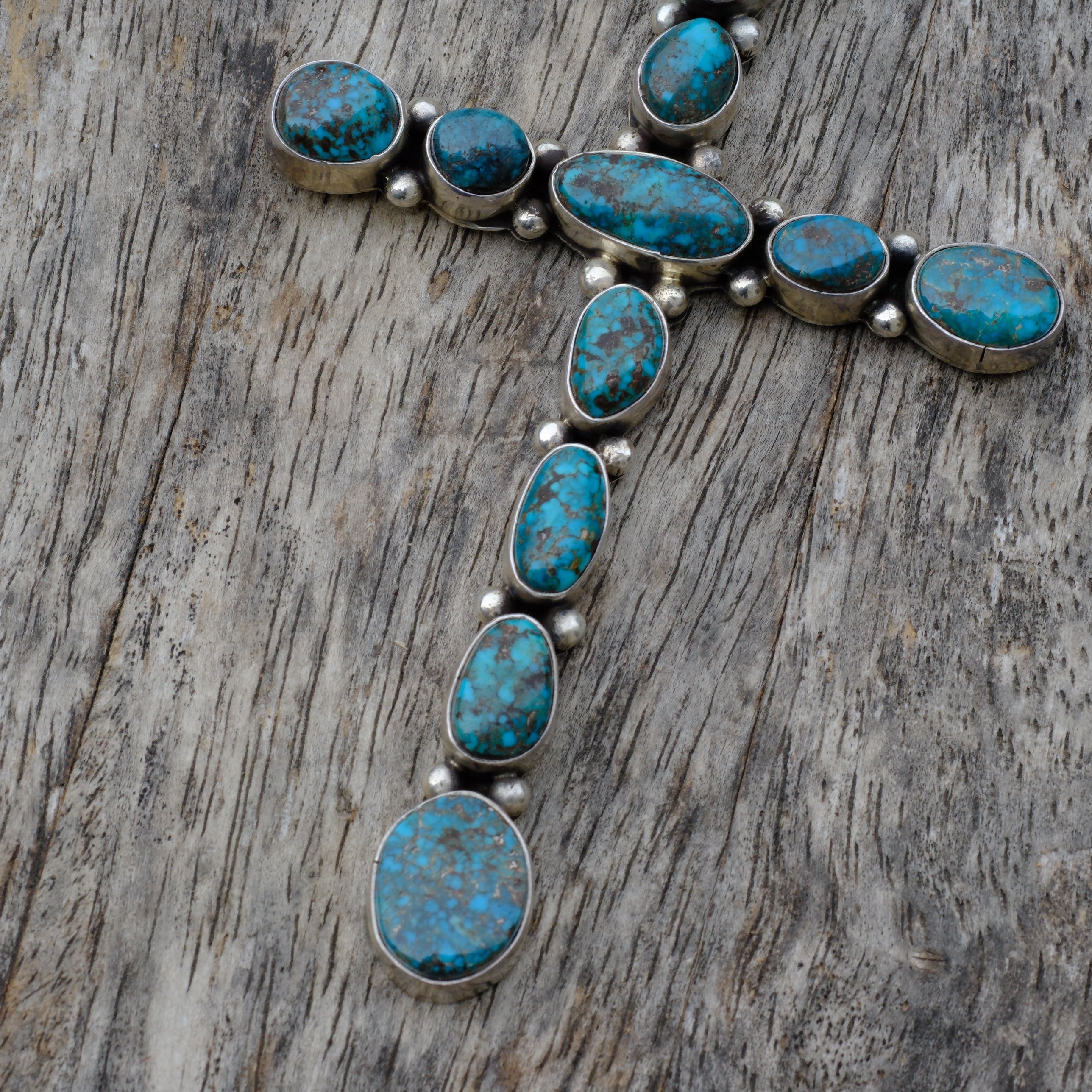 HUGE Vintage Sterling Turquoise Cluster Cross Pendant