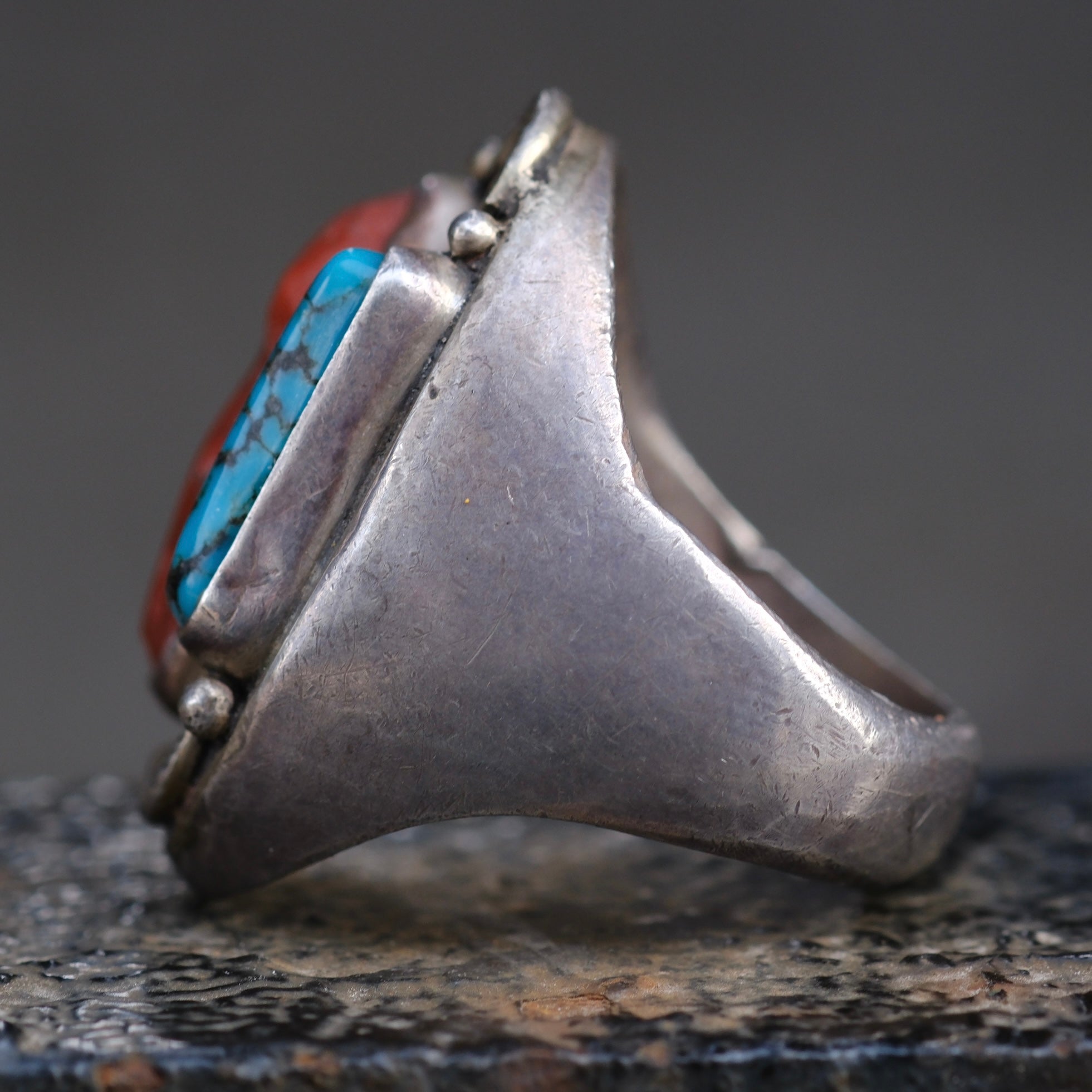 Vintage Sterling Turquoise and Coral Ring 10