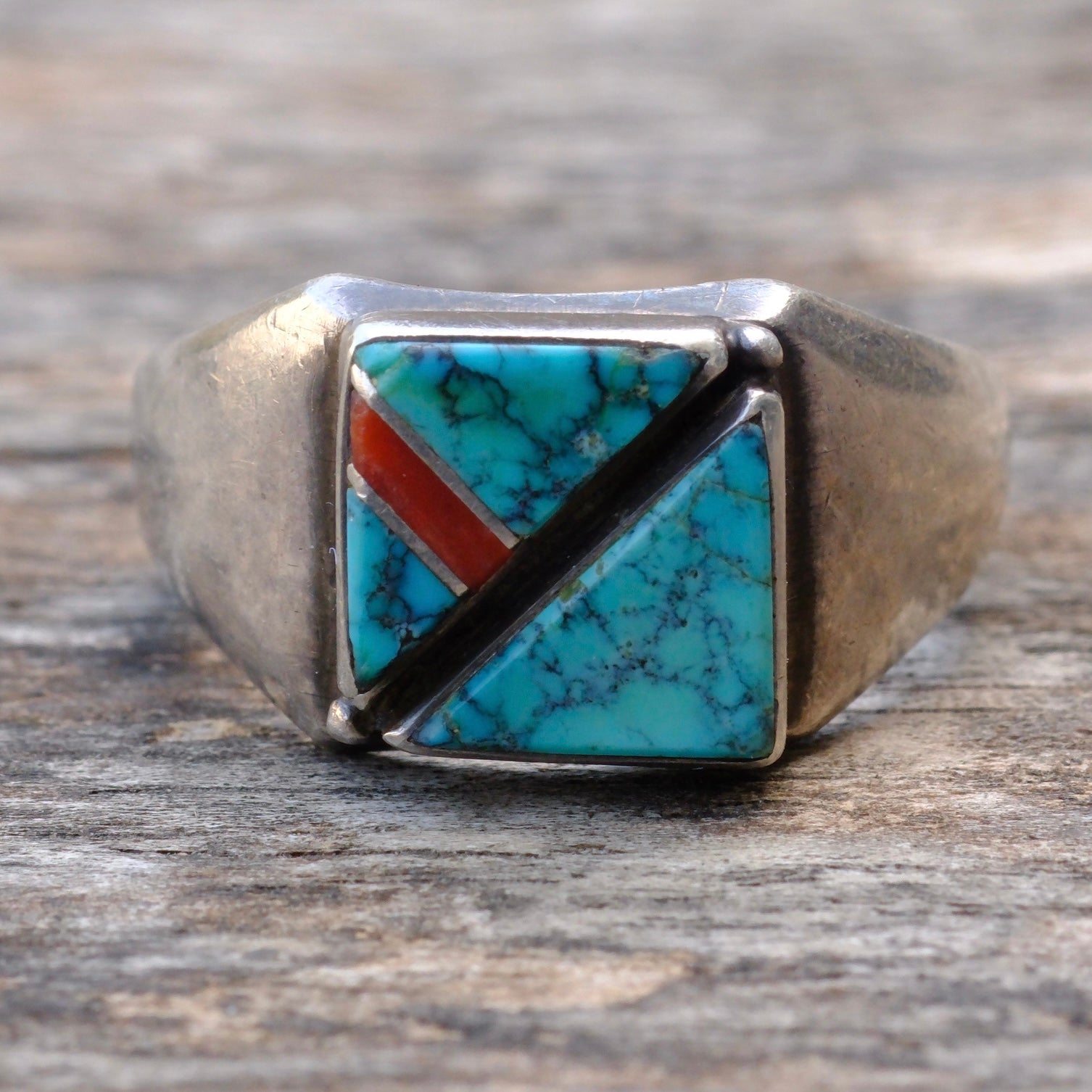 Vintage Sterling Multistone Inlay Ring 10.75