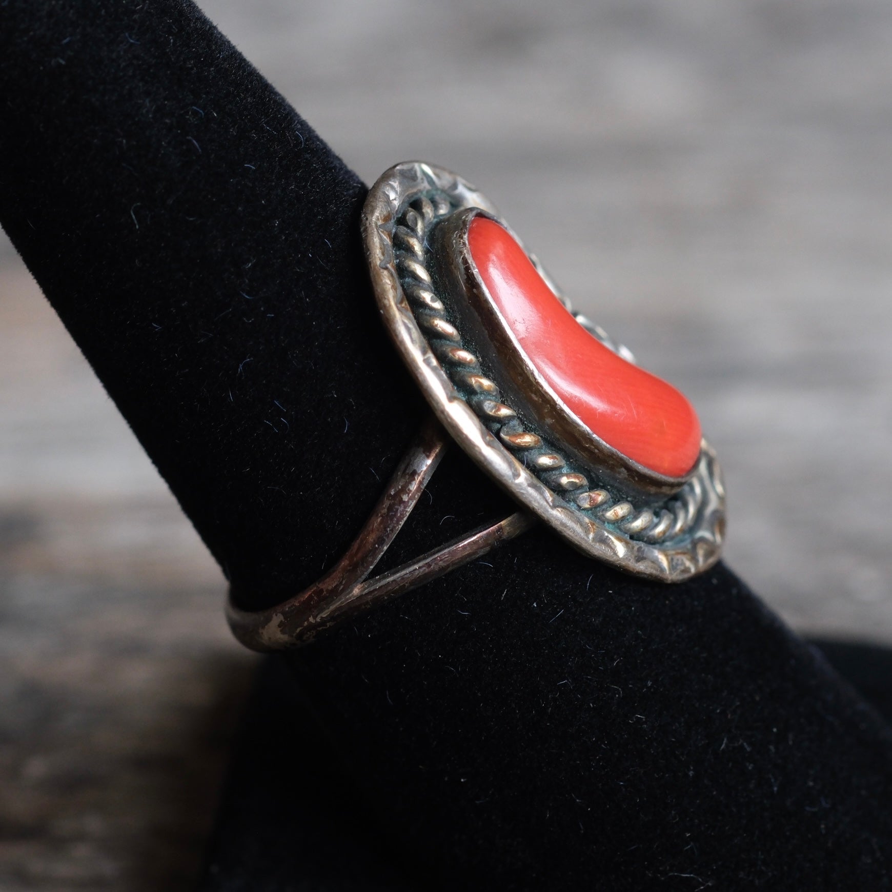 Vintage Sterling Coral Roper Ring 7
