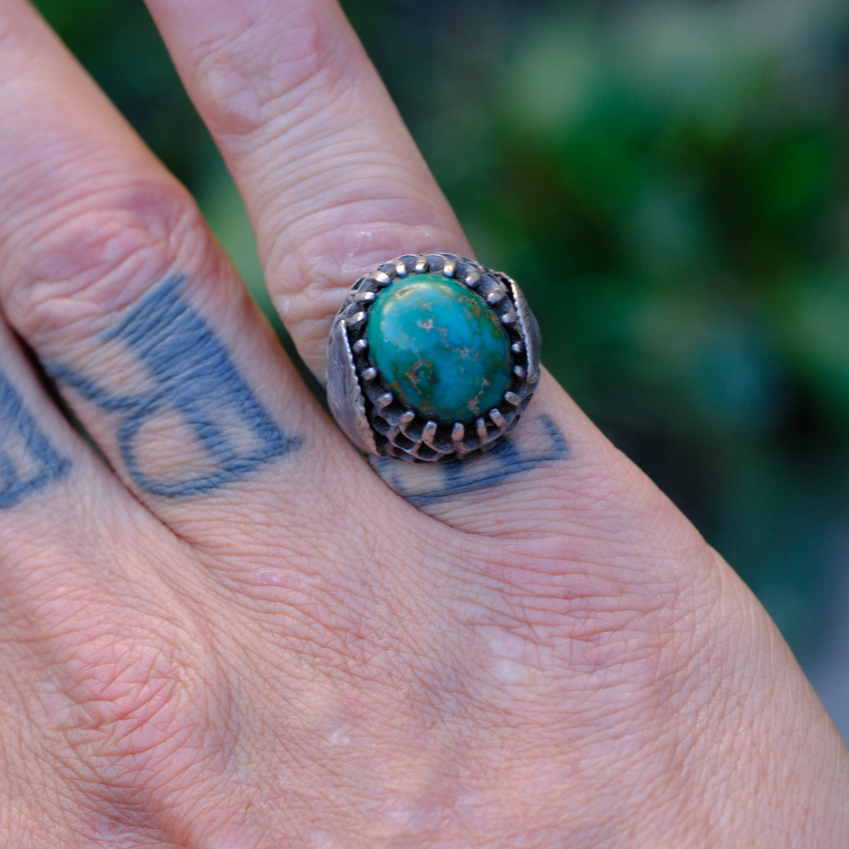 Vintage Sterling Turquoise Feather Ring 5.75