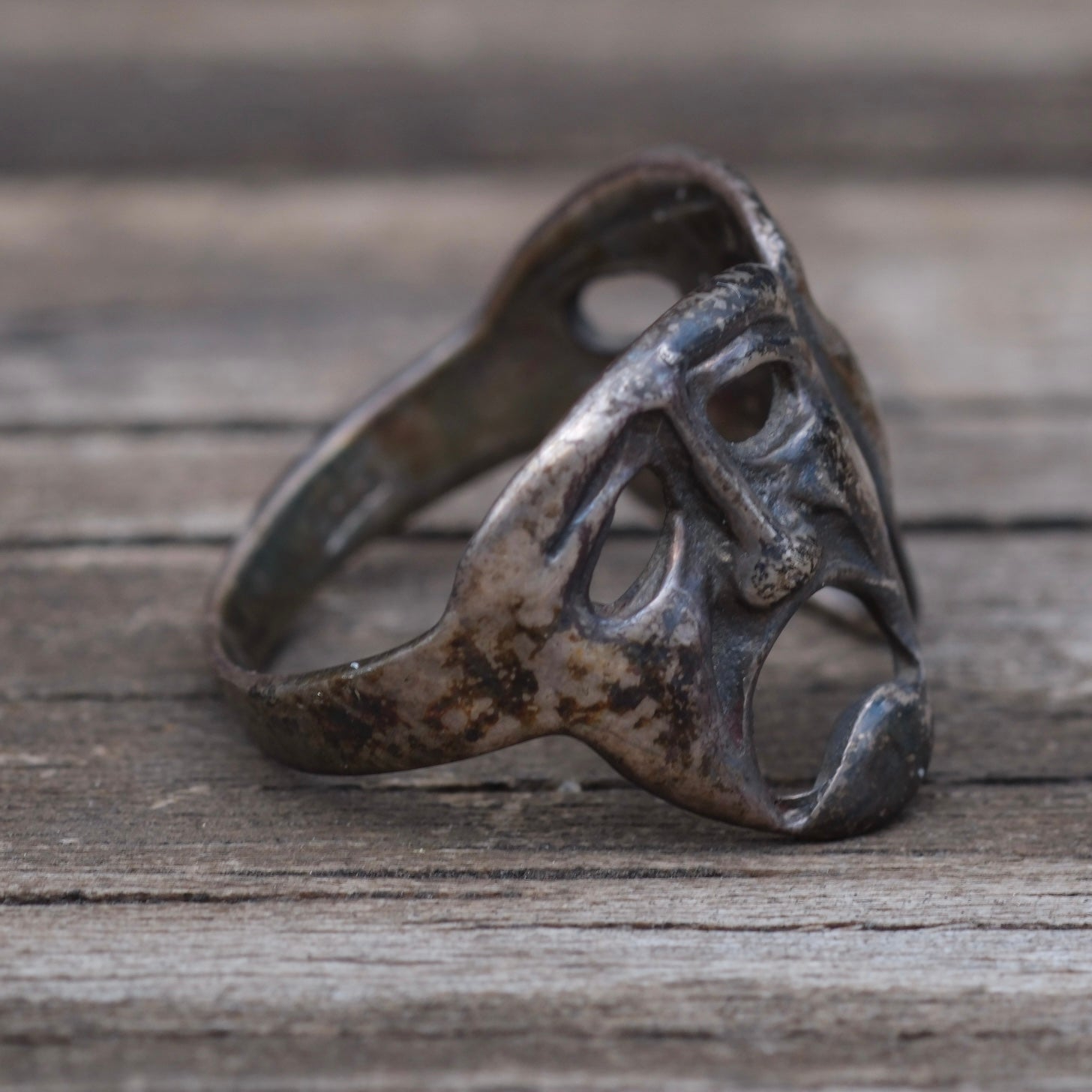 Vintage Sterling Silver Comedy Tragedy Mask Ring 5.75