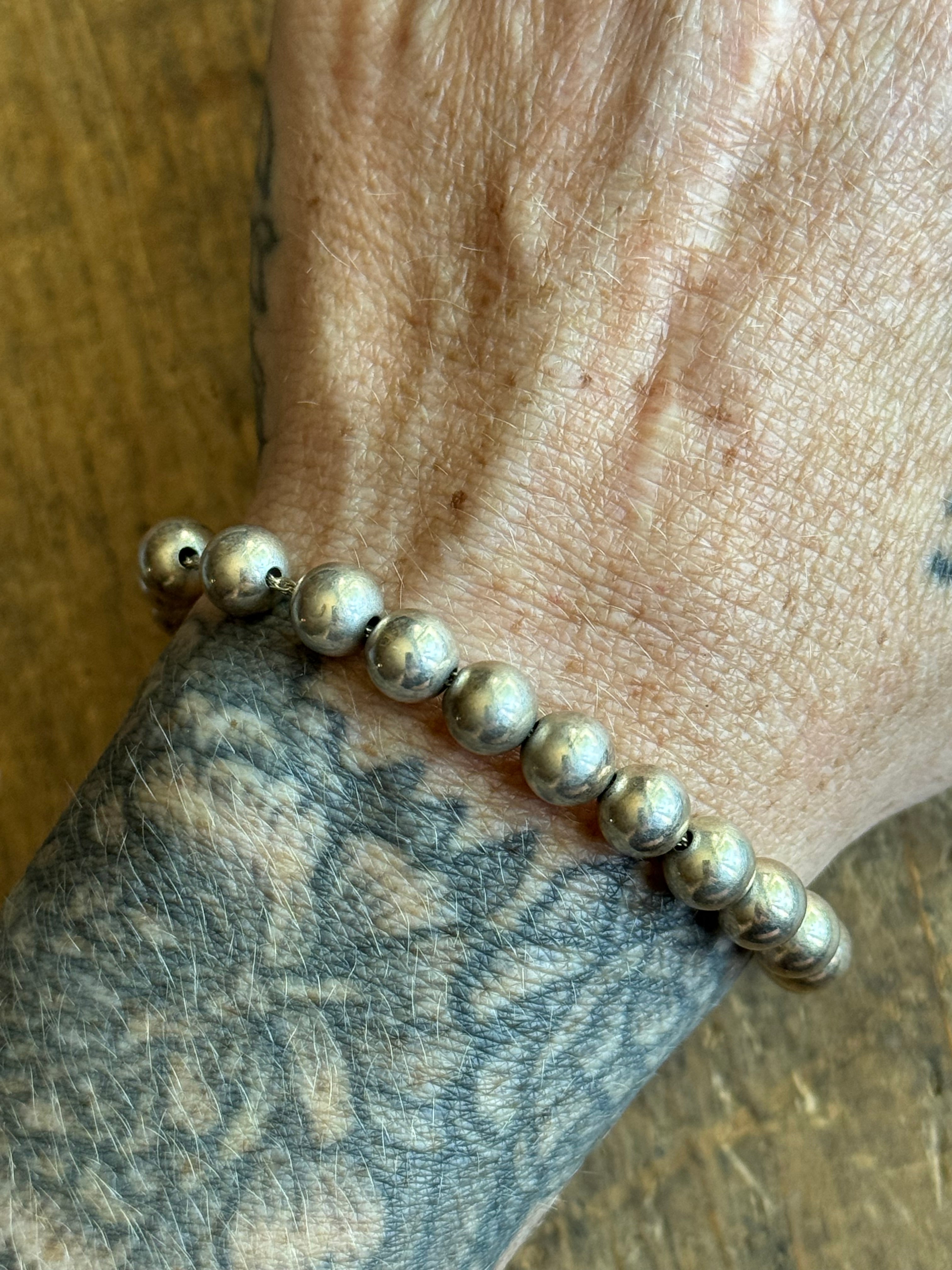 Vintage Sterling Silver Bead Bracelet 8"