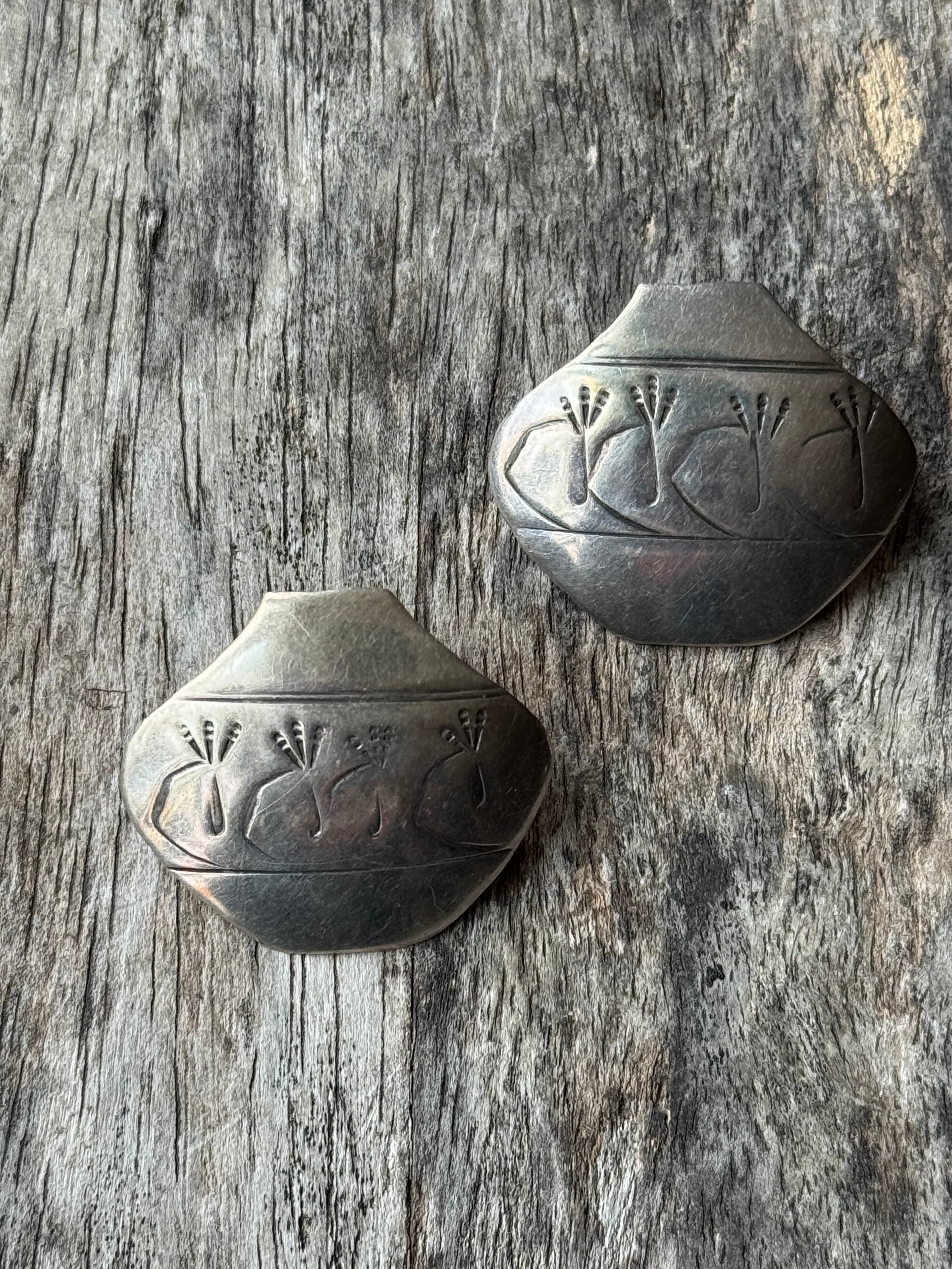 Vintage Sterling Silver Stamped Vase Earrings