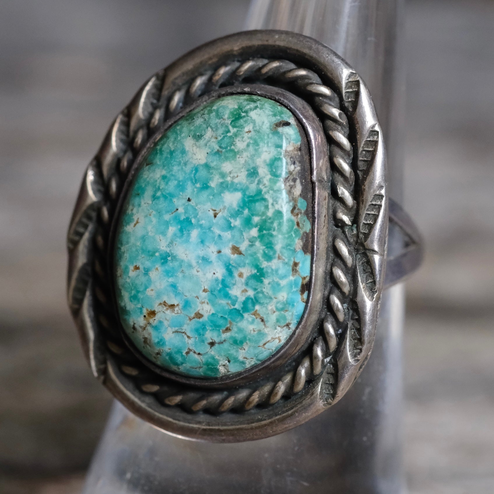 Vintage Sterling Turquoise Roper Ring 7