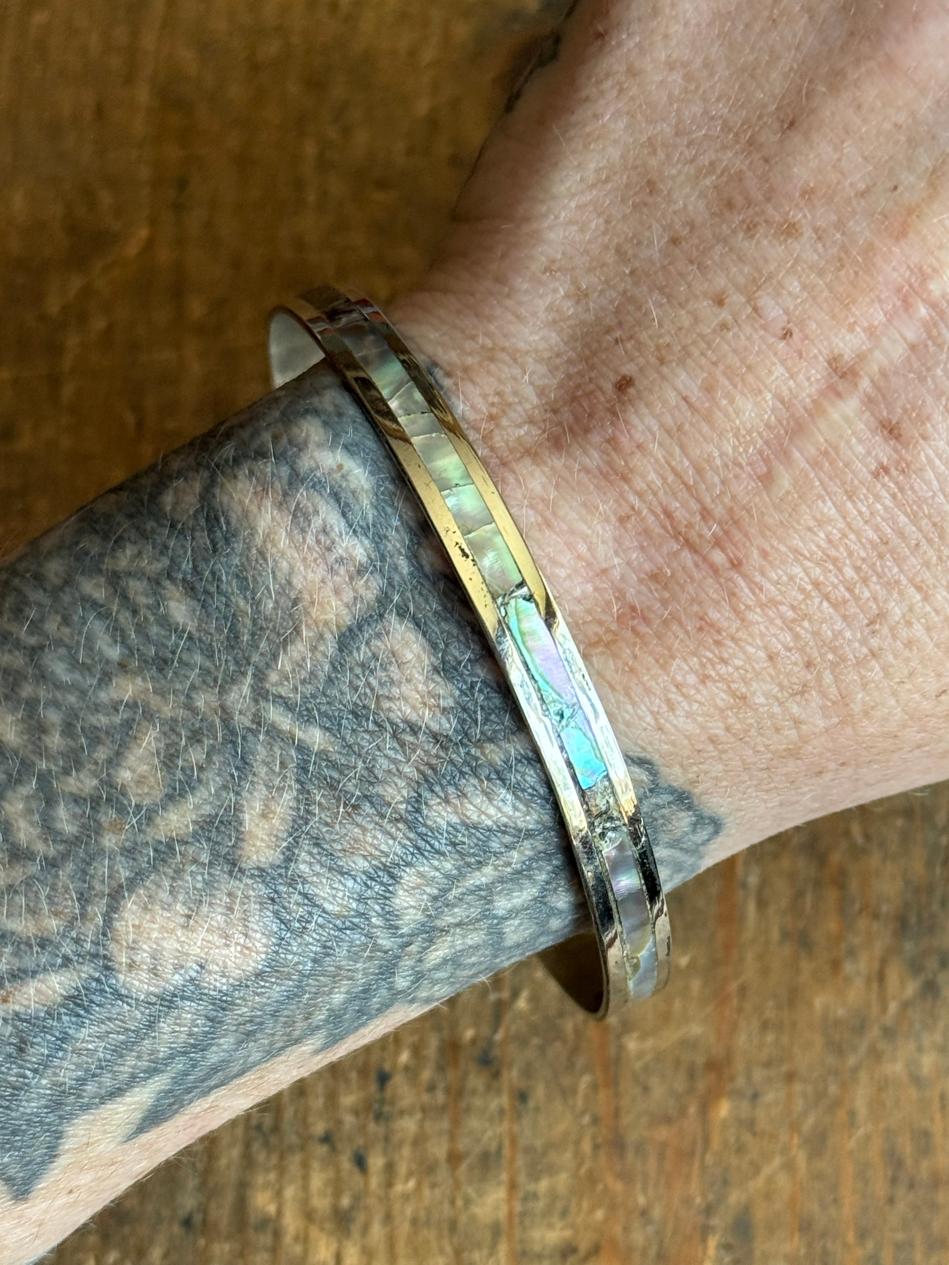 Vintage Sterling Silver Abalone Inlay Bangle