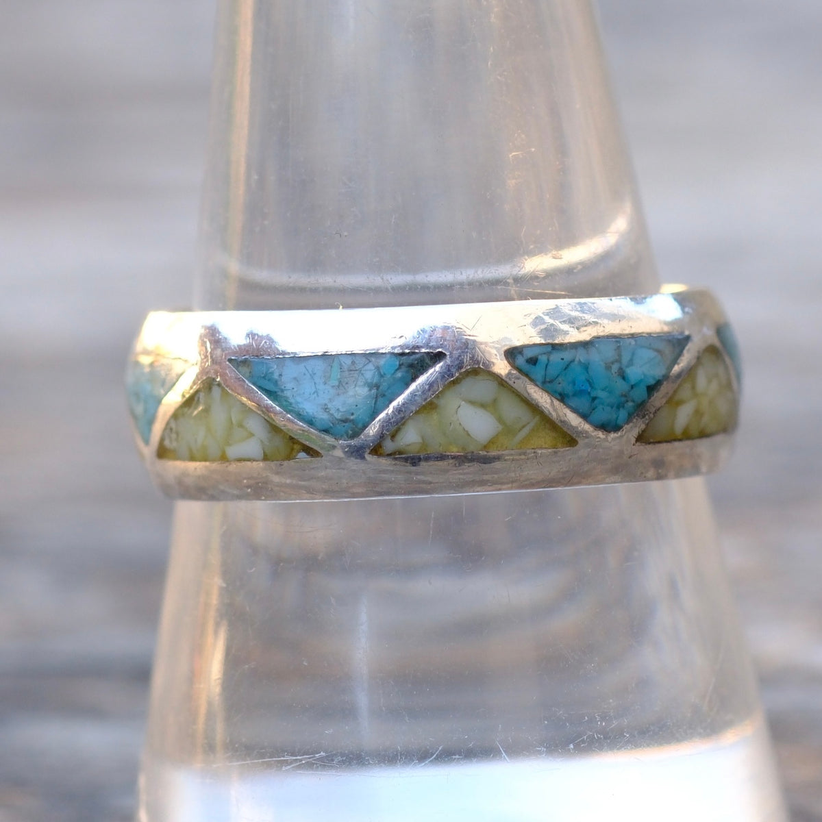 Vintage Sterling Turquoise and Mother Of Pearl Inlay Band 9.75