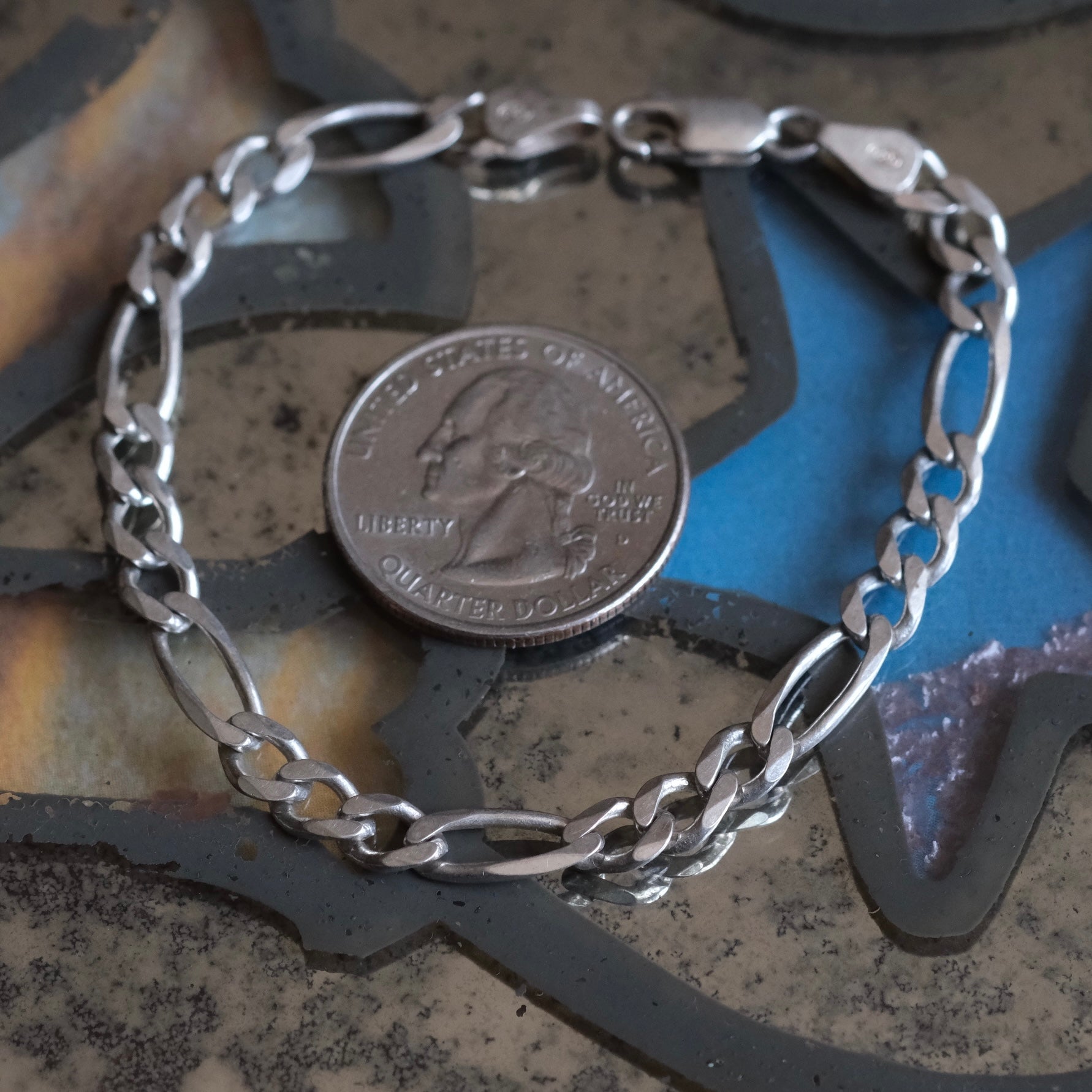 Vintage Sterling Figaro Chain Bracelet 7"