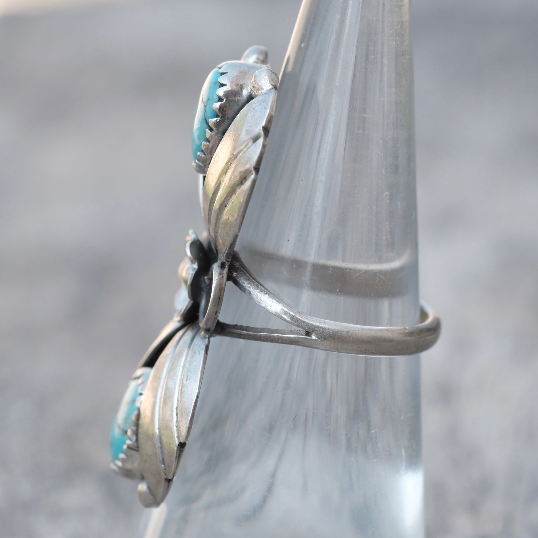 Vintage Sterling 2-Stone Turquoise Blossom Ring 6