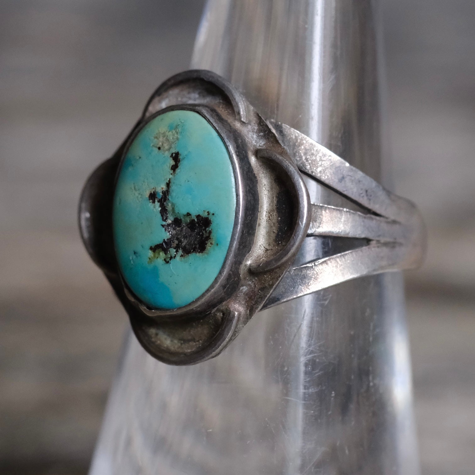 Vintage Sterling Turquoise Florette Ring 5.75