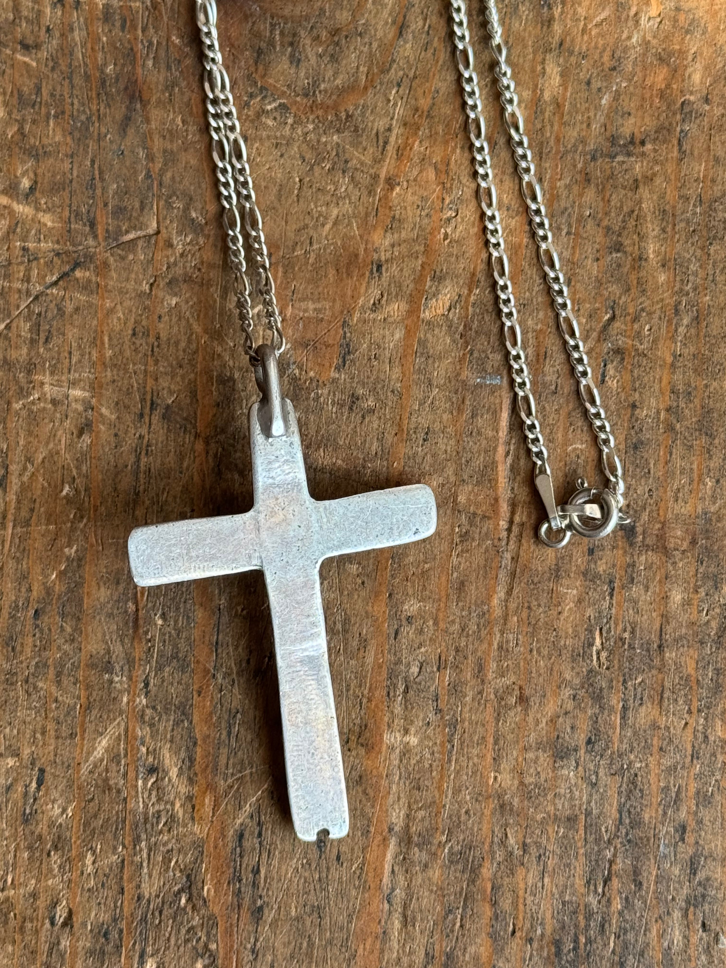 Vintage Sterling Silver Stamped Coral Cross 18" Necklace