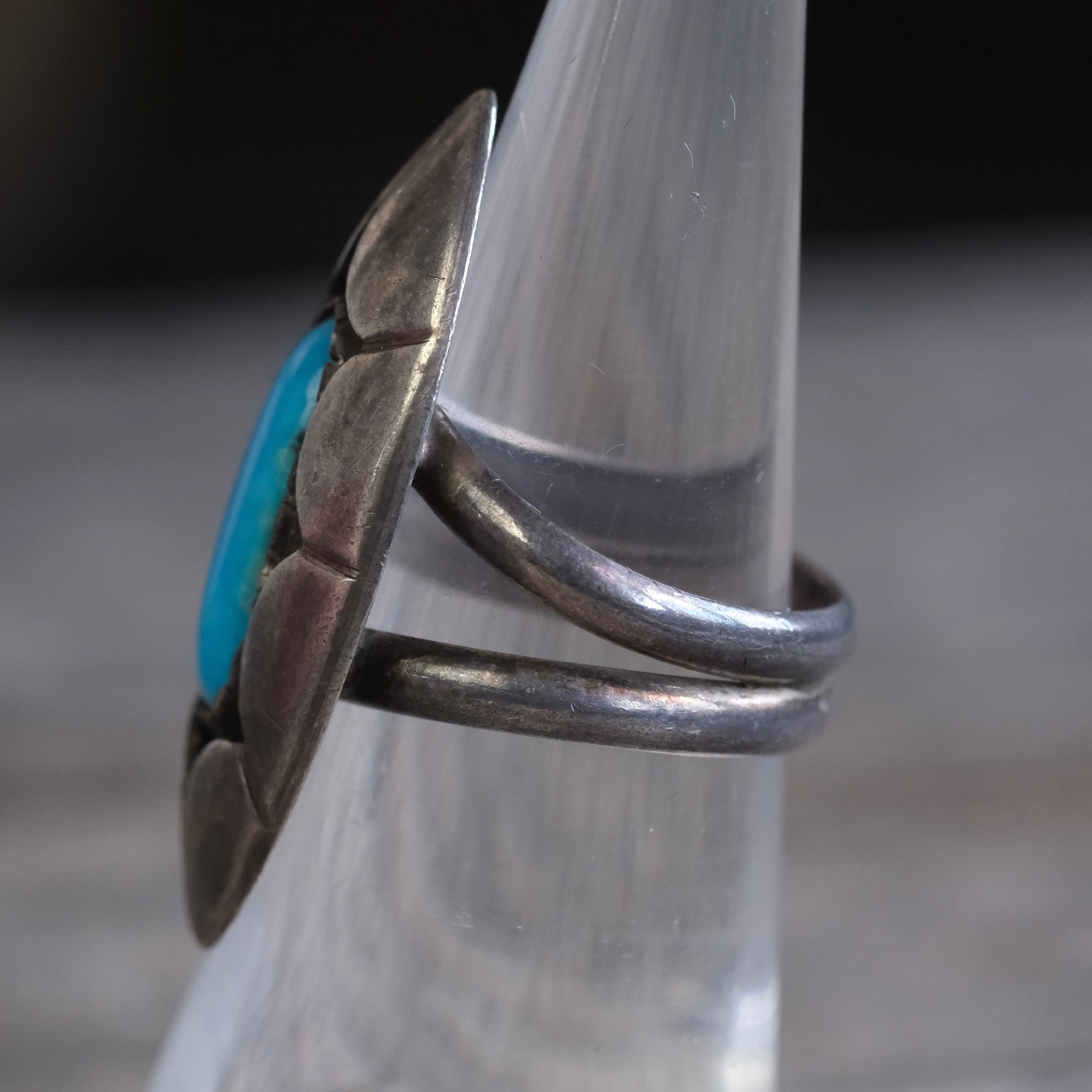 Vintage Sterling Turquoise Shadowbox Ring 5.5