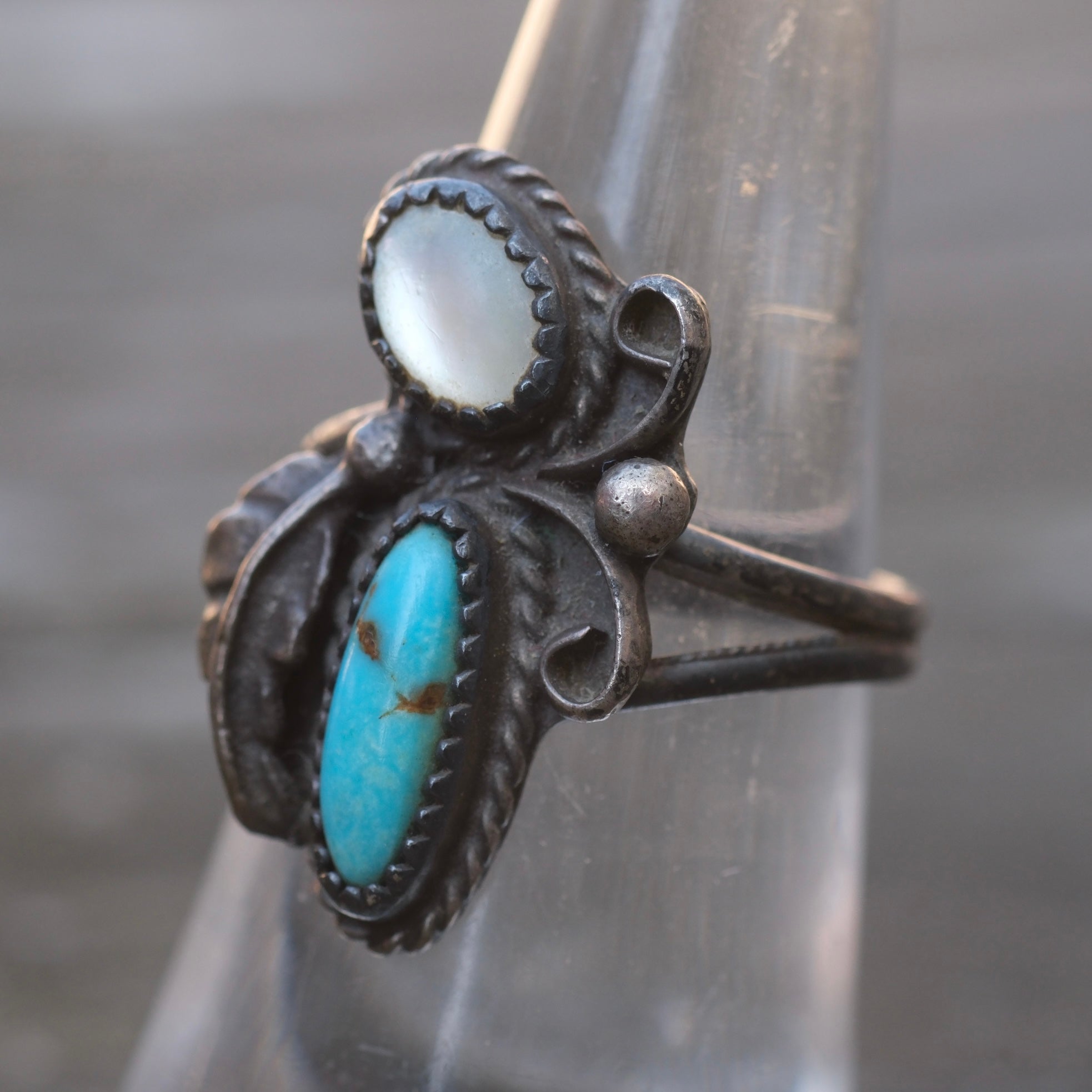 Vintage Sterling Turquoise and Mother Of Pearl Ring 6.25