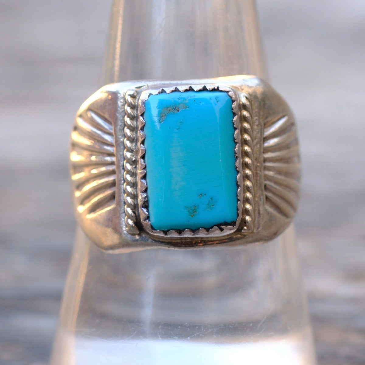 Vintage Sterling Turquoise Stamped Band Ring 8.5