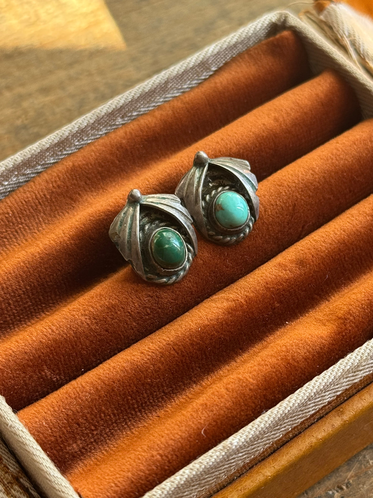 Vintage Sterling Silver Turquoise Fan Earrings
